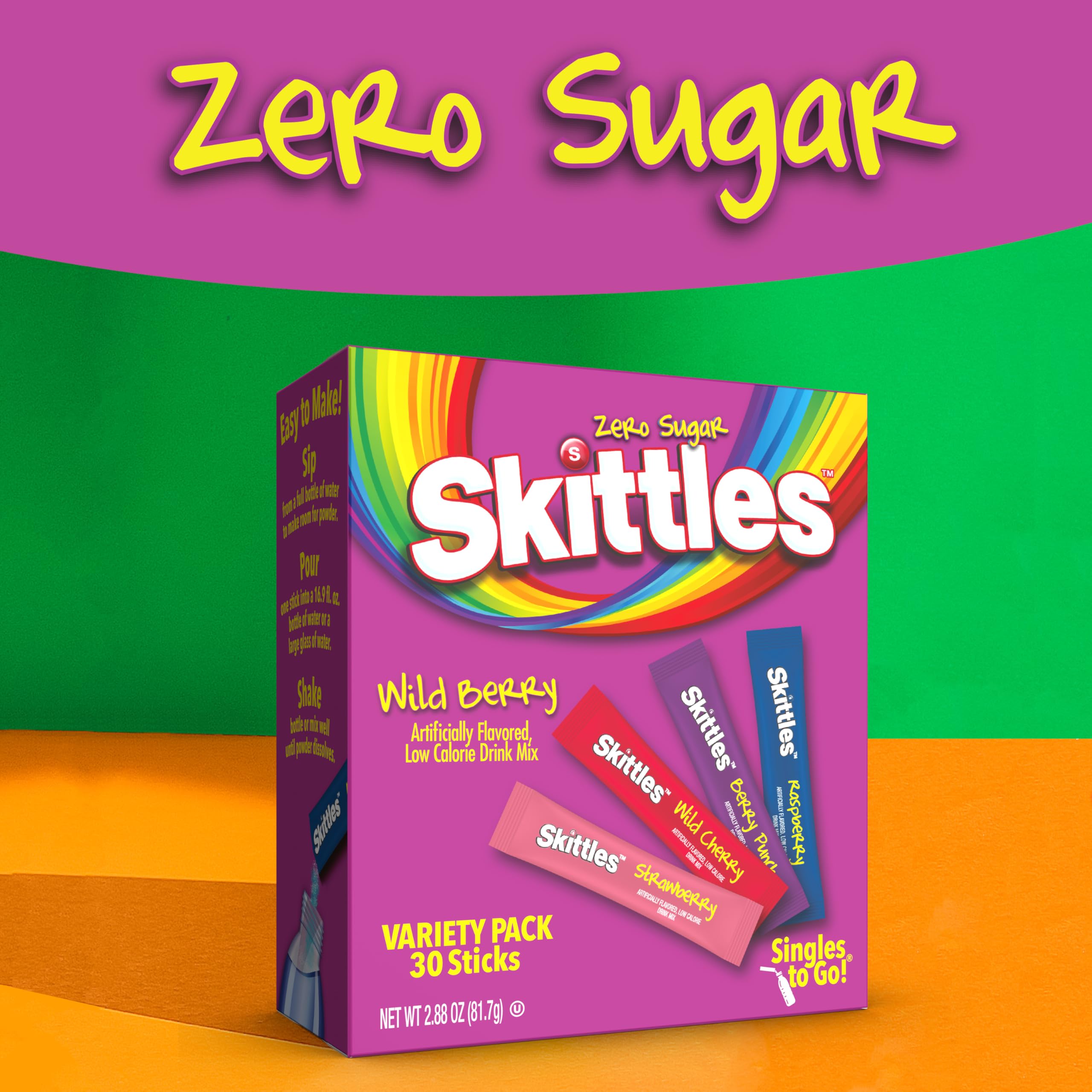 SINGLES TO GO! Skittles 30 Count Singles To Go Wild Berry Variety Pack, Powdered Drink Mix, Zero Sugar, Low Calorie, Includes 4 Flavors, Total Servings 🍁 All In One Marketplace Canada