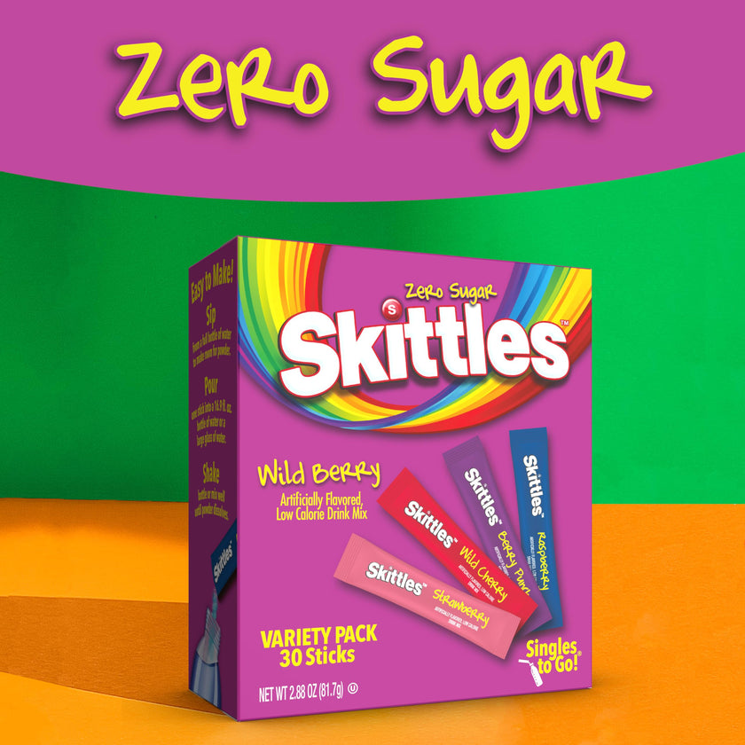 SINGLES TO GO! Skittles 30 Count Singles To Go Wild Berry Variety Pack, Powdered Drink Mix, Zero Sugar, Low Calorie, Includes 4 Flavors, Total Servings 🍁 All In One Marketplace Canada