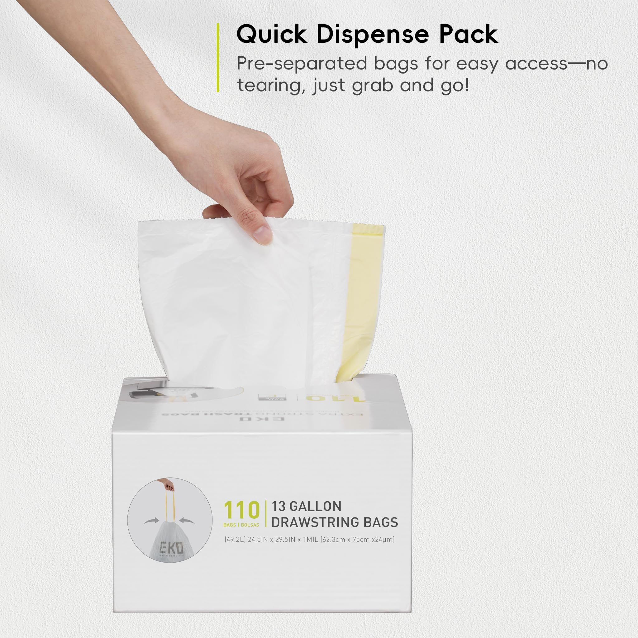 EKO Extra Strong 13 Gallon Large Drawstring Trash Bags, Heavy-Duty Garbage Bags for Kitchen & Household Use (50L), Leak-Resistant, 110 Count, Code F 🍁 All In One Marketplace Canada