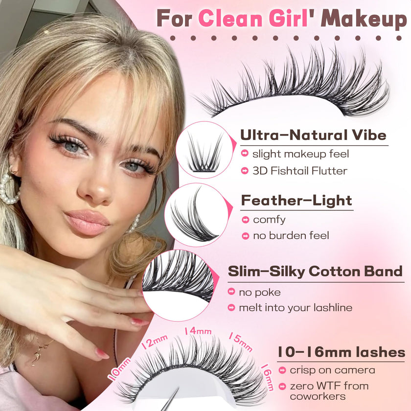 Goddvenus Cluster Lashes Kit Wispy Natural 300pcs Eyelashes Clusters 10-16mm DIY Eyelash Extensions Kit C Curl Individual Lashes for DIY Lash Extension 🍁 All In One Marketplace Canada
