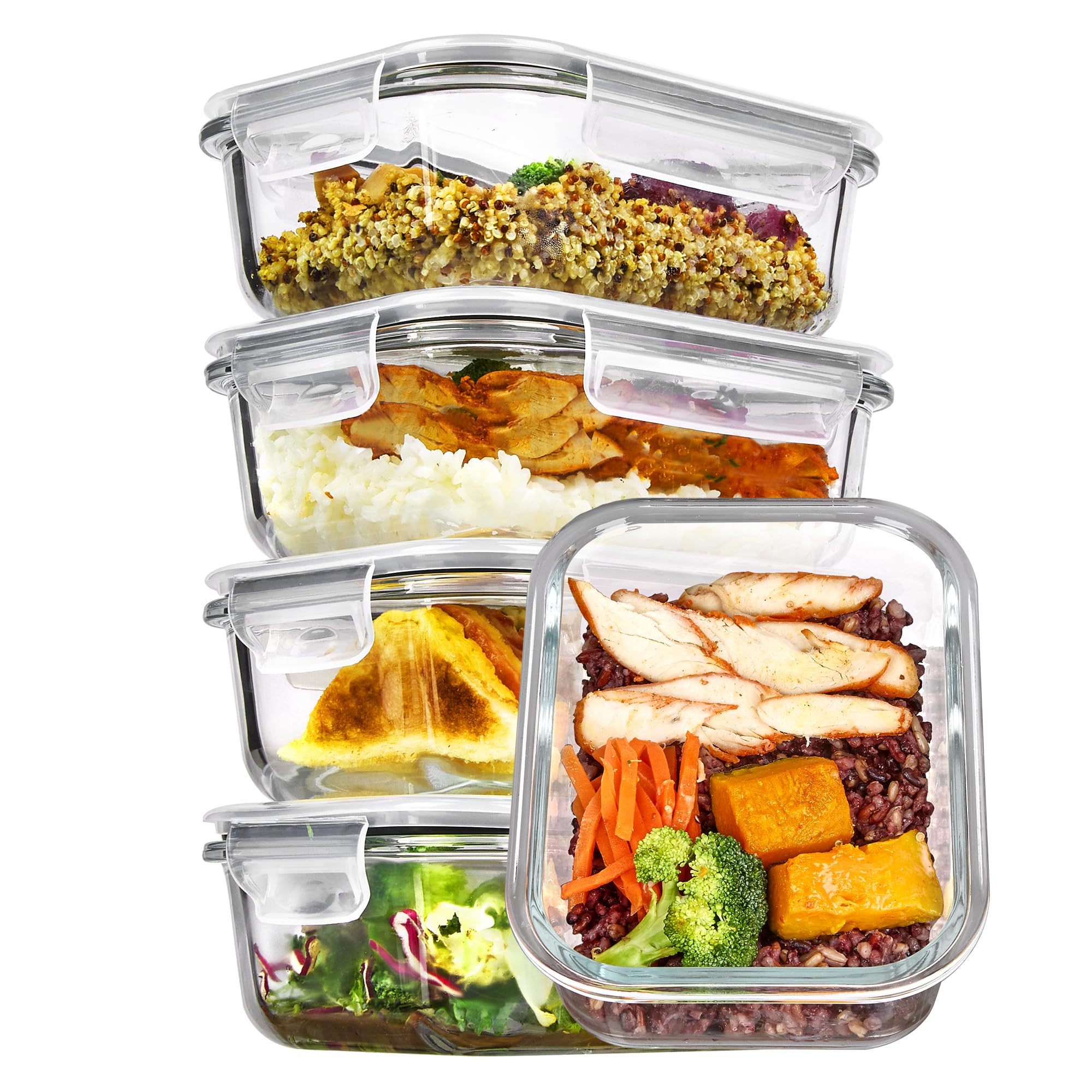 Vtopmart 5 Pack 22oz Glass Food Storage Containers with Lids, Meal Prep Containers, Airtight Lunch Bento Boxes with Snap Locking Lids for Microwave, Oven, Freezer and Dishwasher 🍁 All In One Marketplace Canada