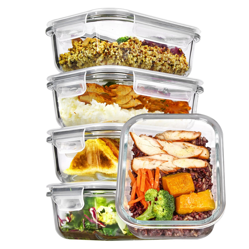 Vtopmart 5 Pack 22oz Glass Food Storage Containers with Lids, Meal Prep Containers, Airtight Lunch Bento Boxes with Snap Locking Lids for Microwave, Oven, Freezer and Dishwasher 🍁 All In One Marketplace Canada
