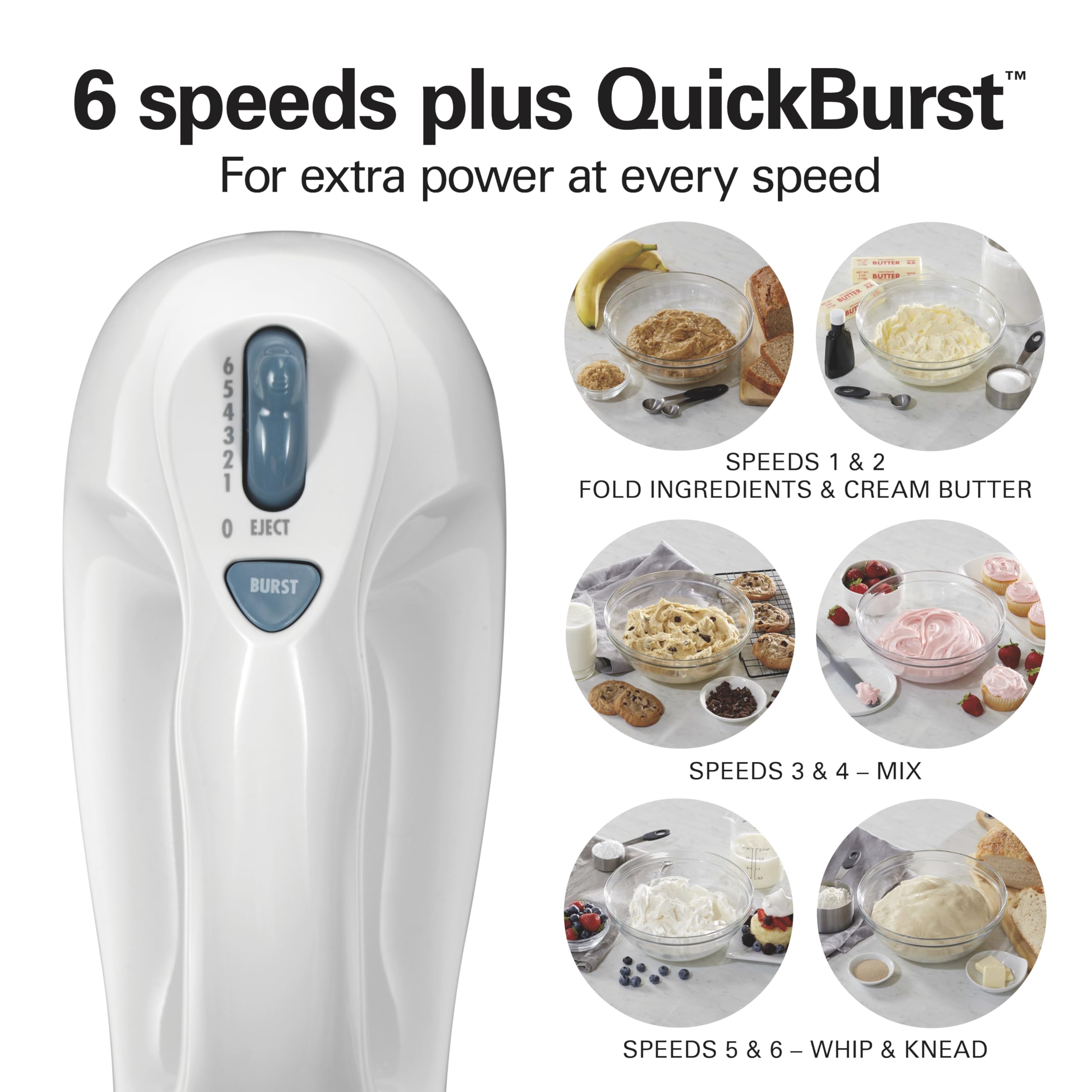Hamilton Beach 6-Speed Electric Hand Mixer for Baking, 250W, QuickBurst, Snap-On Storage Case, Traditional Beaters & Whisk, White (62682G) 🍁 All In One Marketplace Canada