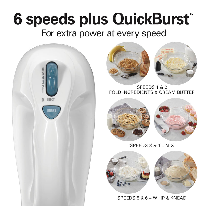 Hamilton Beach 6-Speed Electric Hand Mixer for Baking, 250W, QuickBurst, Snap-On Storage Case, Traditional Beaters & Whisk, White (62682G) 🍁 All In One Marketplace Canada