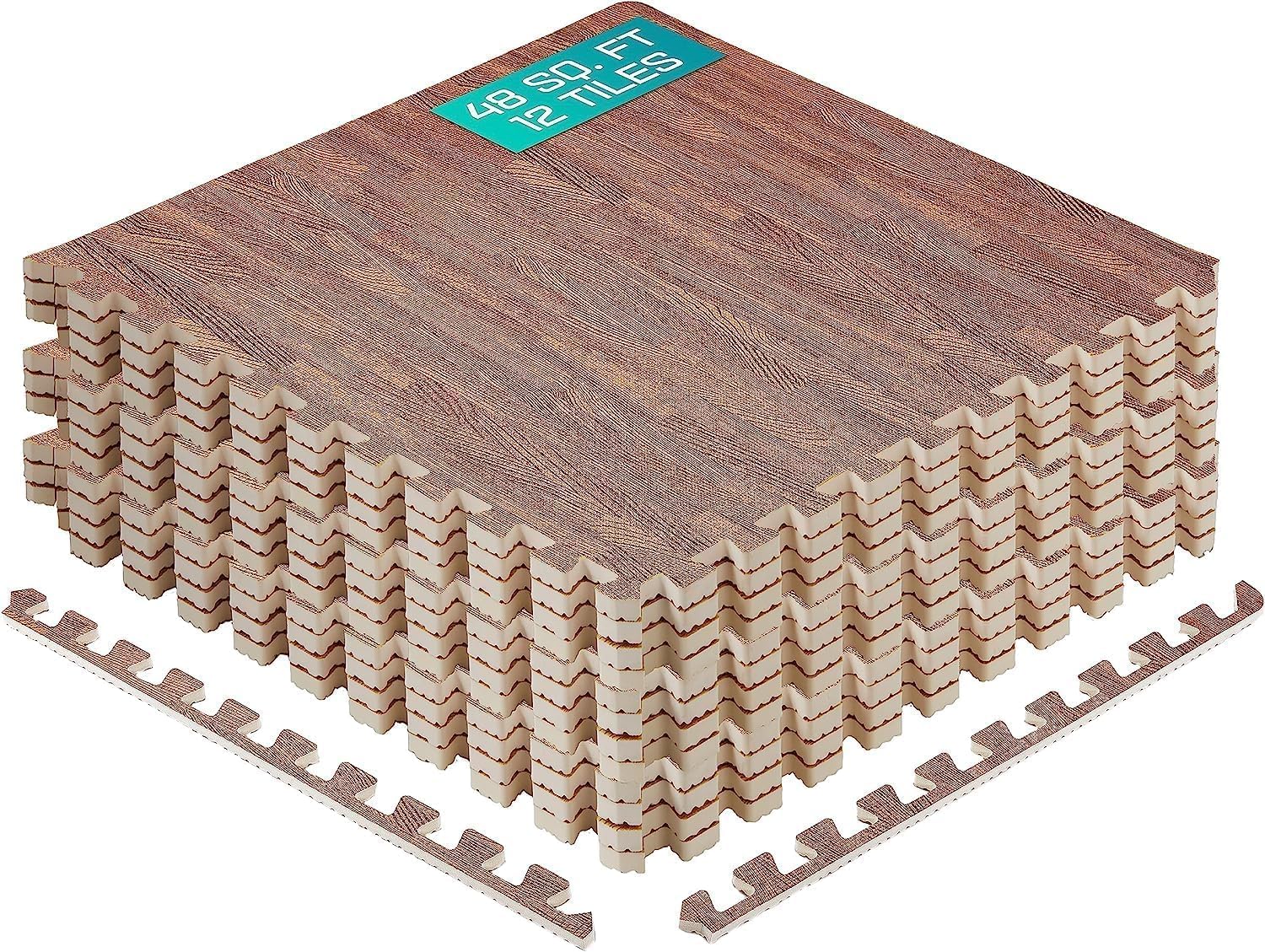 Yes4All EVA Interlocking Mats, Puzzle Floor Tiles, Foam Floor Padding with Border for Furniture, Home Space, Living Room, Garage - Dark Oak Wood, 4.46 m2 🍁 All In One Marketplace Canada