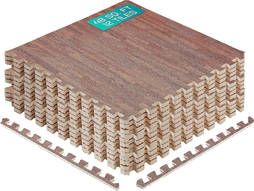 Yes4All EVA Interlocking Mats, Puzzle Floor Tiles, Foam Floor Padding with Border for Furniture, Home Space, Living Room, Garage - Dark Oak Wood, 4.46 m2 🍁 All In One Marketplace Canada