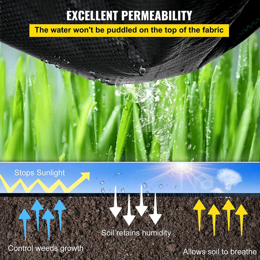VEVOR 3FTx300FT Premium Weed Barrier Fabric Heavy Duty 3OZ, Woven Weed Control Fabric, High Permeability Good for Flower Bed, Geotextile Fabric for Underlayment, Polyethylene Ground Cover 🍁 All In One Marketplace Canada