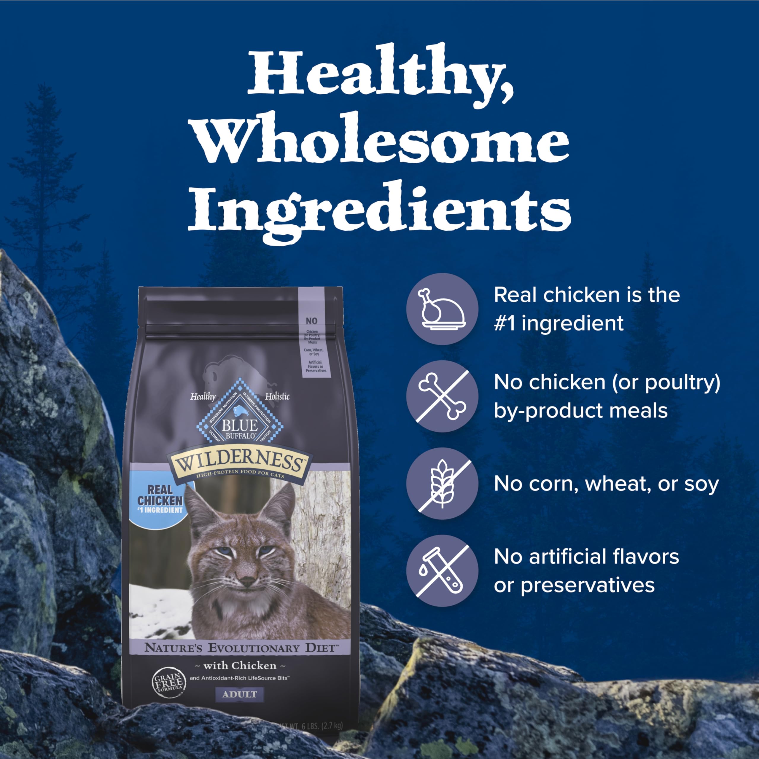 Blue Buffalo Wilderness with Chicken Natural High-Protein Grain-Free Dry Food for Adult Cats, Real Chicken First, Antioxidant-Rich LifeSource Bits Support Immunity, Promotes Strong Muscles, 12 lbs. 🍁 All In One Marketplace Canada