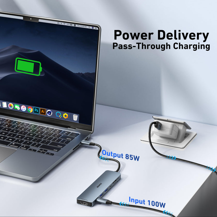 BENFEI 7-in-1 USB C Hub with HDMI(4K@60Hz), 2 USB-A, 1 USB-C Data, 100W Charge, SD/TF Card Reader, Silicone Tangle-Free Cable Compatible with MacBook Pro/Air, iPad Pro, iMac, iPhone 15 Pro/Pro Max 🍁 All In One Marketplace Canada