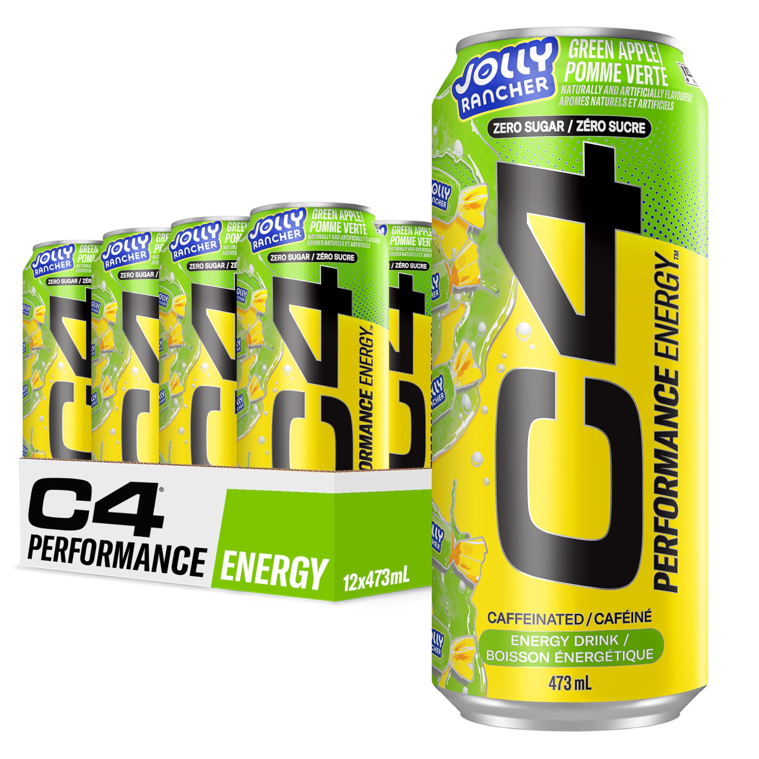 Cellucor C4 Performance Energy Drink, Jolly Rancher Green Apple, Carbonated Sugar Free Drink with no Artificial Colours or Dyes, 473mL, 12 count 🍁 All In One Marketplace Canada