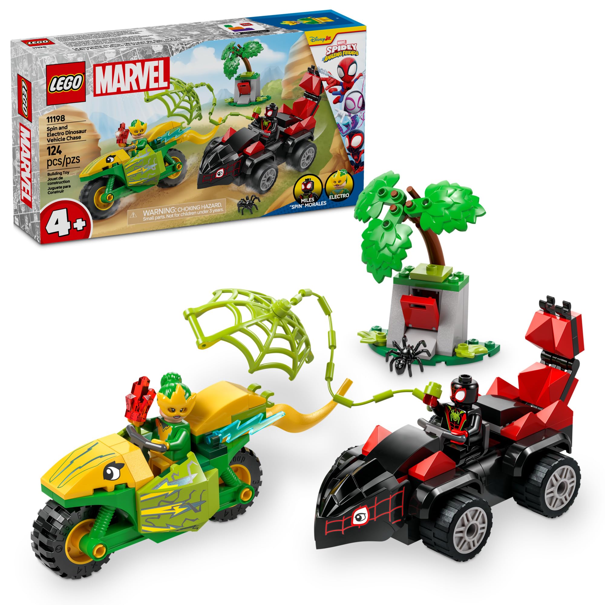 LEGO Marvel Spidey and His Amazing Friends Spin and Electro Dinosaur Vehicle Chase - Car and Motorcycle Preschool Building Toy for Kids, Boys and Girls, Ages 4+ - Gift Idea for Birthdays - 11198 🍁 All In One Marketplace Canada
