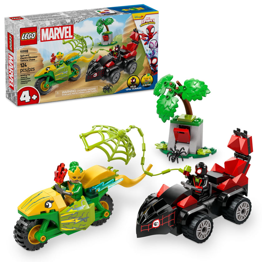 LEGO Marvel Spidey and His Amazing Friends Spin and Electro Dinosaur Vehicle Chase - Car and Motorcycle Preschool Building Toy for Kids, Boys and Girls, Ages 4+ - Gift Idea for Birthdays - 11198 🍁 All In One Marketplace Canada