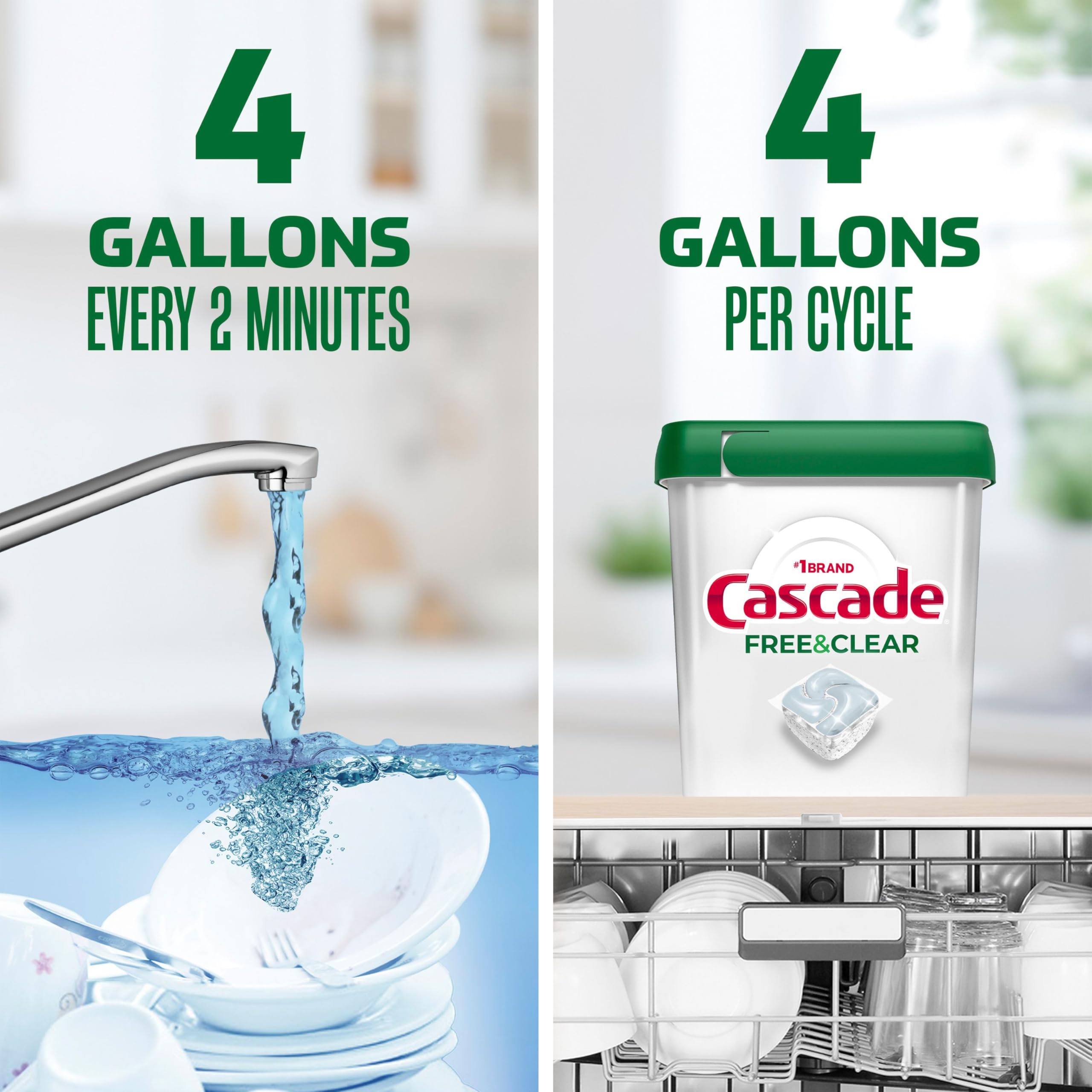 Cascade Free & Clear Dishwasher Detergent Pods, Dish Detergent Soap, 0% Added Perfume, Chlorine Beach & Dye, Unscented, 51 Count 🍁 All In One Marketplace Canada