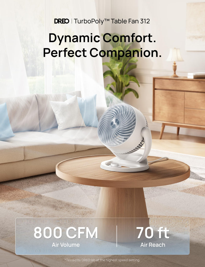 DREO Fan for Bedroom, 12 Inches, 70ft Powerful Airflow, 25db Quiet Table Air Circulator Fans for Whole Room, 120° Adjustable Tilt Desk Fan, 3 Speeds, Desktop Fan for Home, Office, Kitchen, RV 🍁 All In One Marketplace Canada