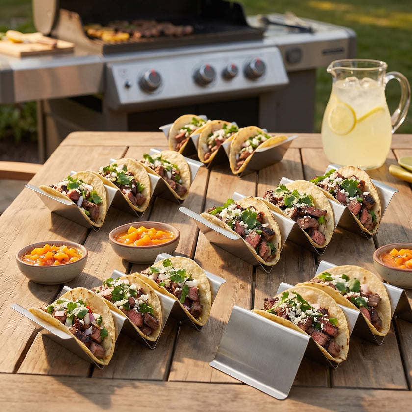 Bekith Stainless Steel Taco Holder Stand 6 Pack, Taco Holder Stand Tray with Handles, Up to 3 Tacos Each Keeping Shells Upright, Stylish Taco Shell Holders, Oven, Grill and Dishwasher Safe 🍁 All In One Marketplace Canada