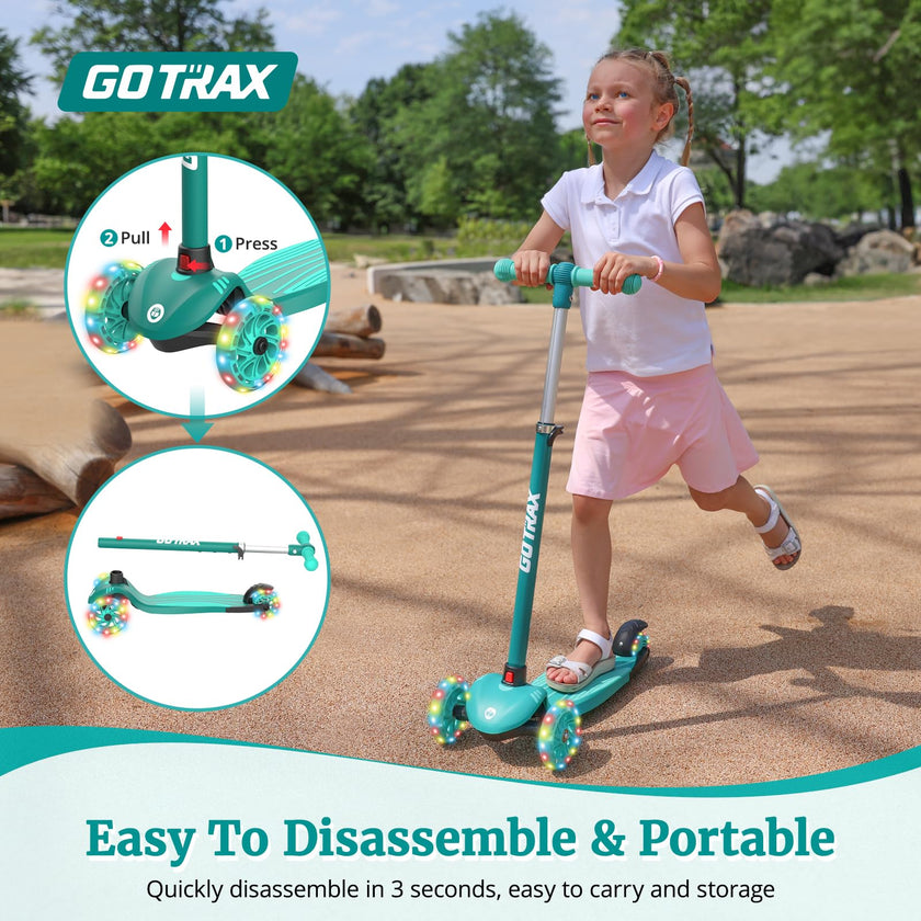 Gotrax KS1 Kids Kick Scooter, LED Lighted Wheels and 3 Adjustable Height Handlebars, Lean-to-Steer & Widen Anti-Slip Deck, 3 Wheel Scooter for Boys & Girls Ages 3+ and up to 100 Lbs (Green) 🍁 All In One Marketplace Canada