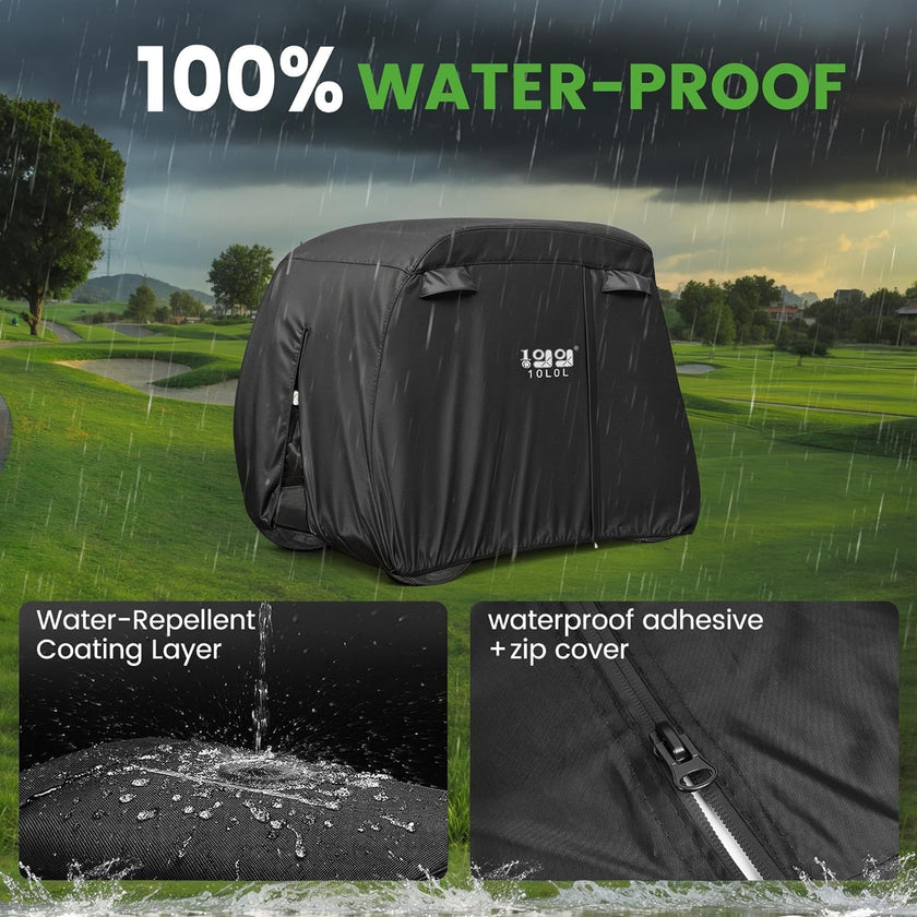 10L0L Universal 2-4 Passenger Golf Cart Cover for EZGO, Club Car and Yamaha, Waterproof Sunproof and Durable, Black 🍁 All In One Marketplace Canada