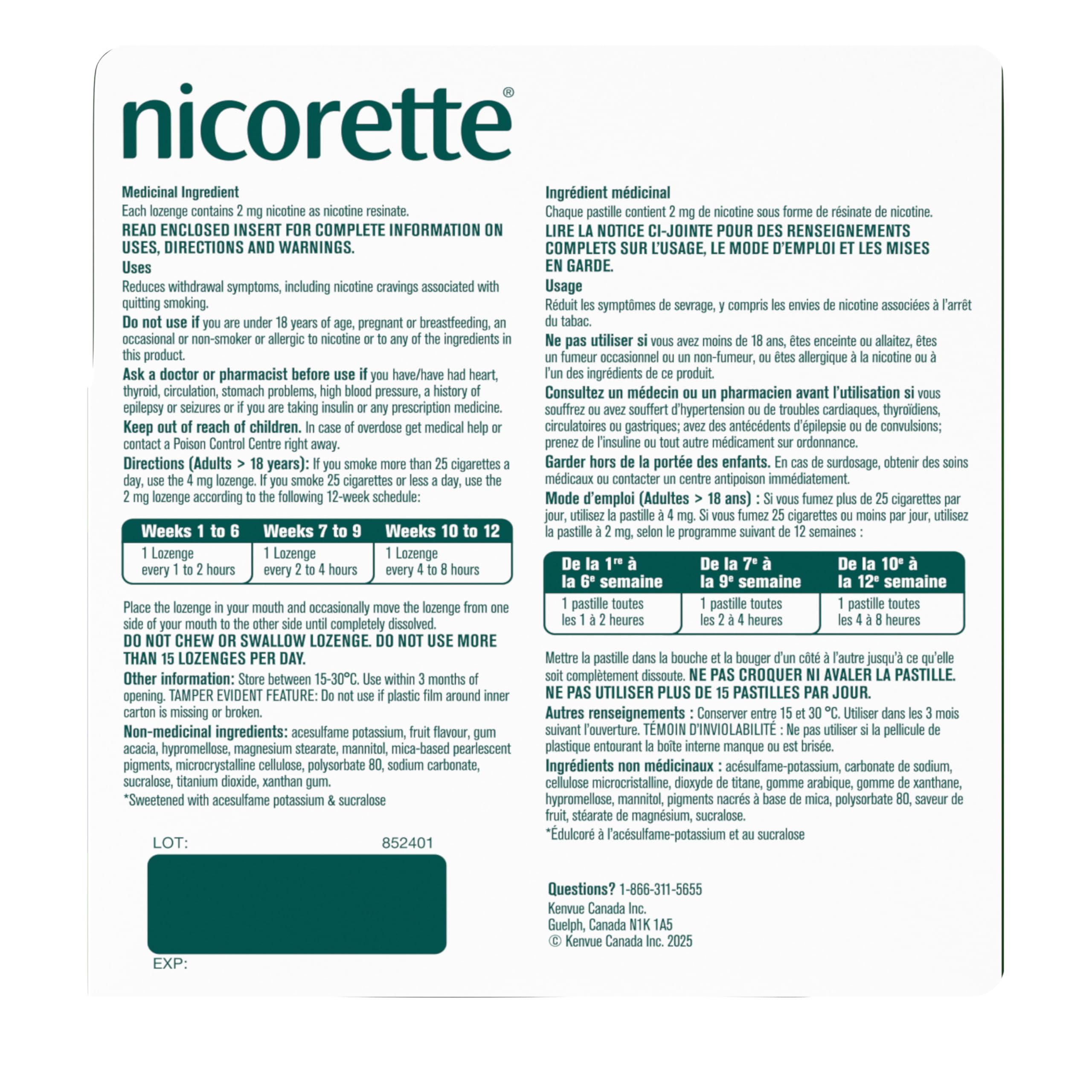 Nicorette 2mg Nicotine Lozenges Fruit, Quit Smoking Aid, 160 Count 🍁 All In One Marketplace Canada
