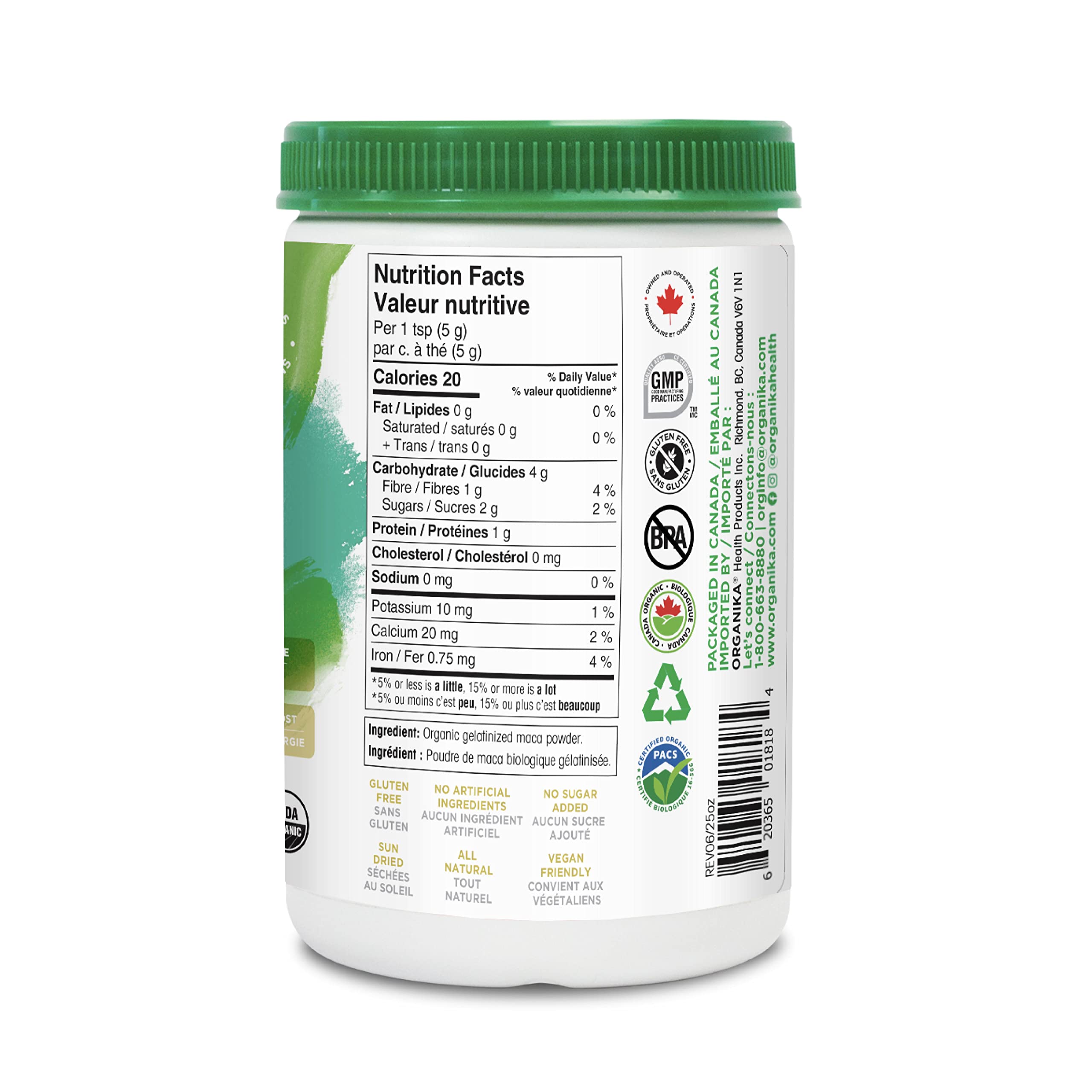 Organika Maca Certified Organic Powder- Gelatinized for High Bioavialability, Hormone Balance, Adaptogen to Help with Stress and Energy- 400g 🍁 All In One Marketplace Canada