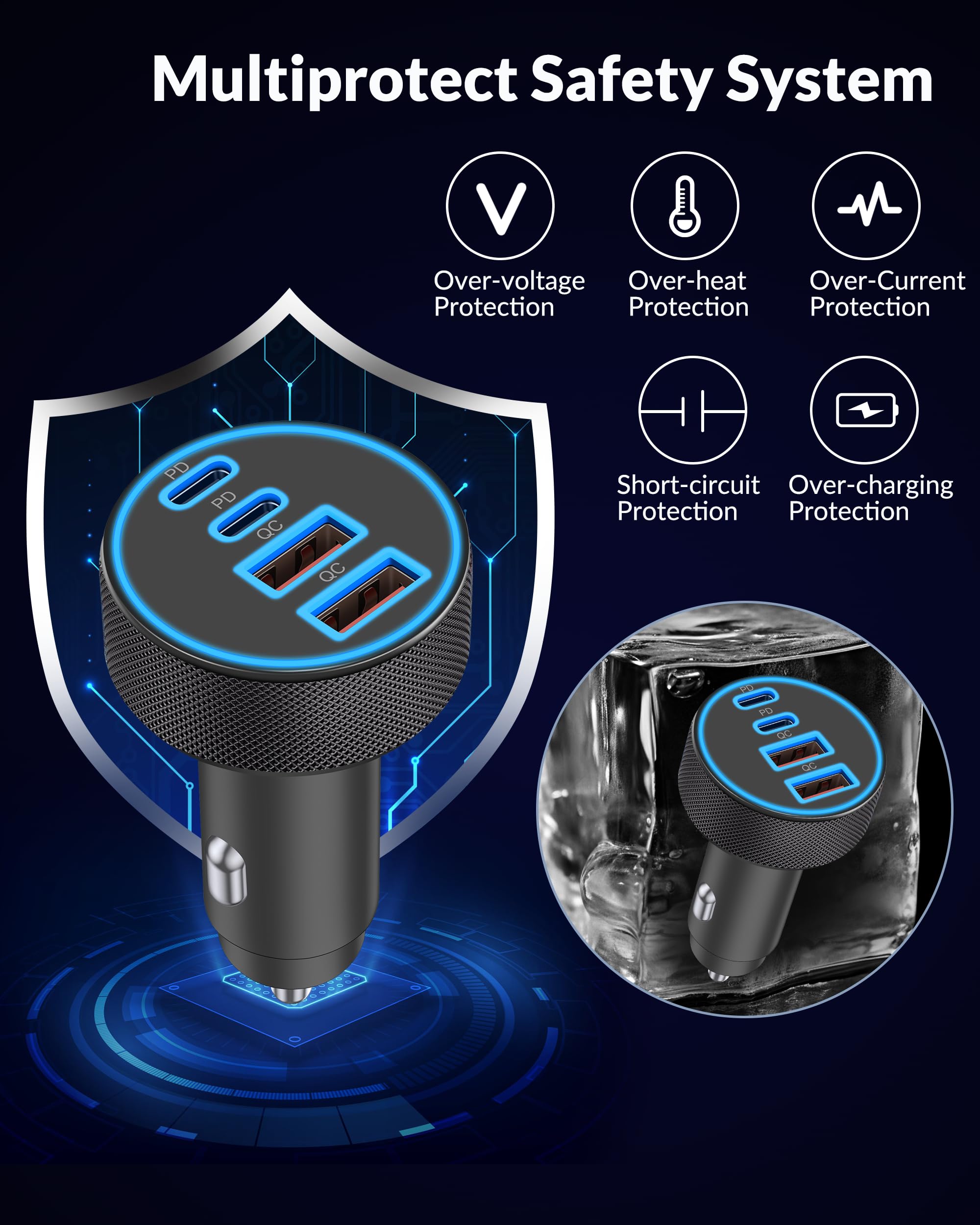 iPhone 17 16 15 Car Charger Fast Charging, 90W 4-Port USB C Fast Car Charger Cigarette Lighter Adapter with 240W 3FT USB-C Cable for iPhone 17/Air/17 Pro/17e/16/15 Pro Max/Plus/16e, iPad, Android 🍁 All In One Marketplace Canada