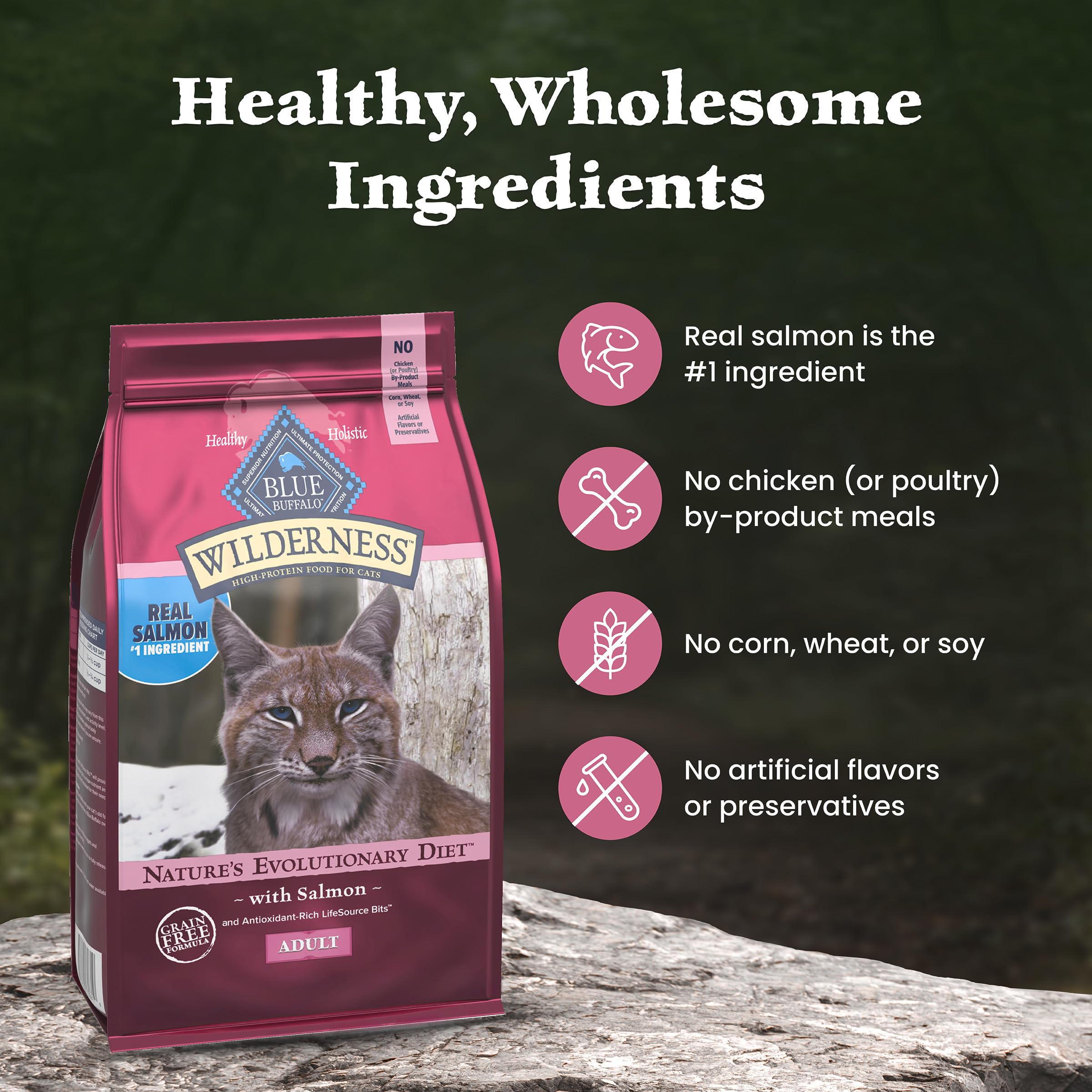 Blue Buffalo Wilderness with Salmon Natural High-Protein Grain-Free Dry Food for Adult Cats, Real Salmon First, Antioxidant-Rich LifeSource Bits Support Immunity, Promotes Strong Muscles, 2.2kg/5 lbs. 🍁 All In One Marketplace Canada
