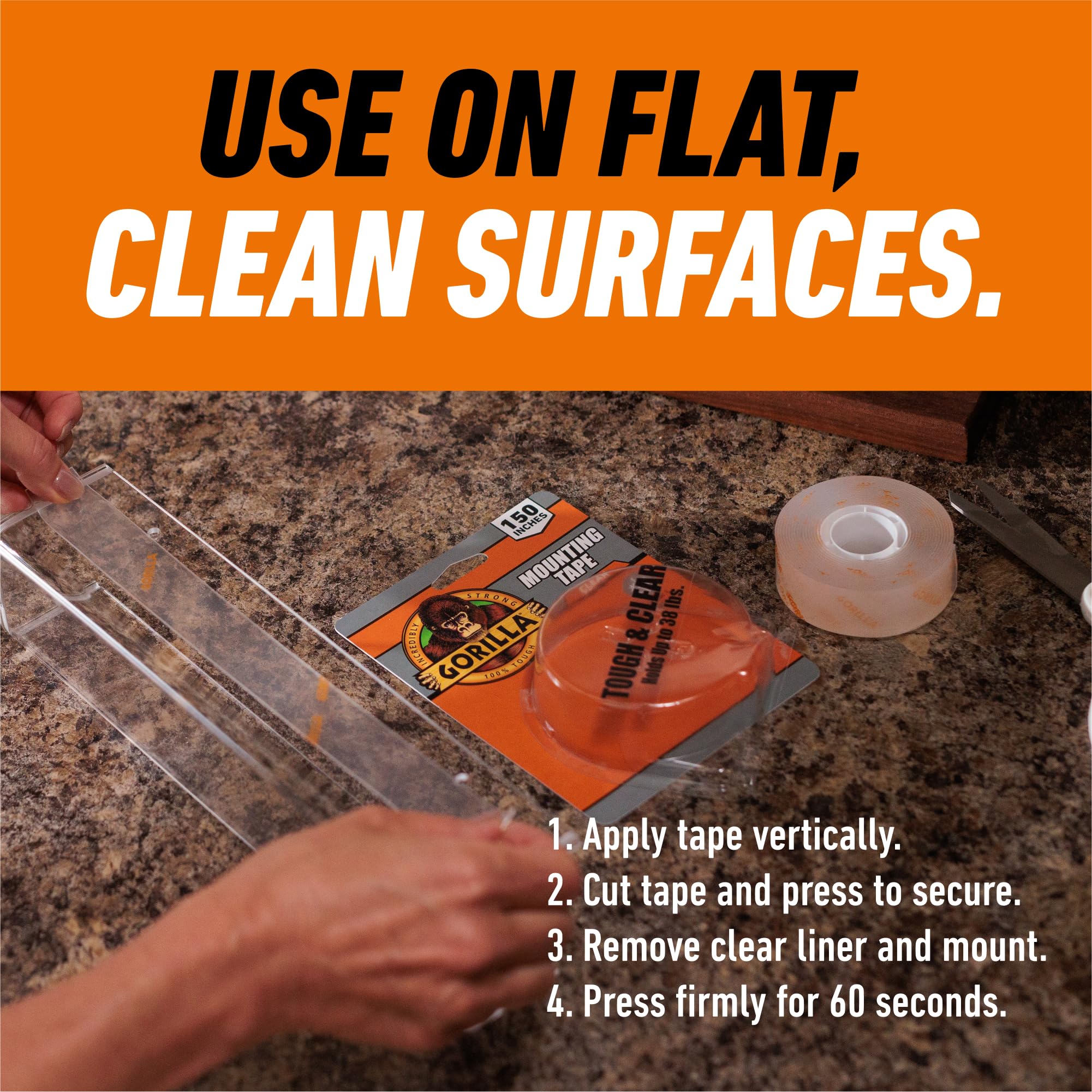 Gorilla Tough & Clear Double Sided XL Mounting Tape, Incredibly Strong Adhesive, Instant Hold, Weatherproof, 1 in x 150 in, (Pack of 1) 🍁 All In One Marketplace Canada