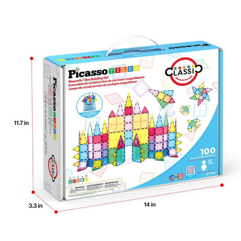 PicassoTiles 100 Piece Set 100pcs Magnet Building Tiles Clear Magnetic 3D Building Blocks Construction Playboards, Creativity beyond Imagination, Inspirational, Recreational, Educational Conventional 🍁 All In One Marketplace Canada