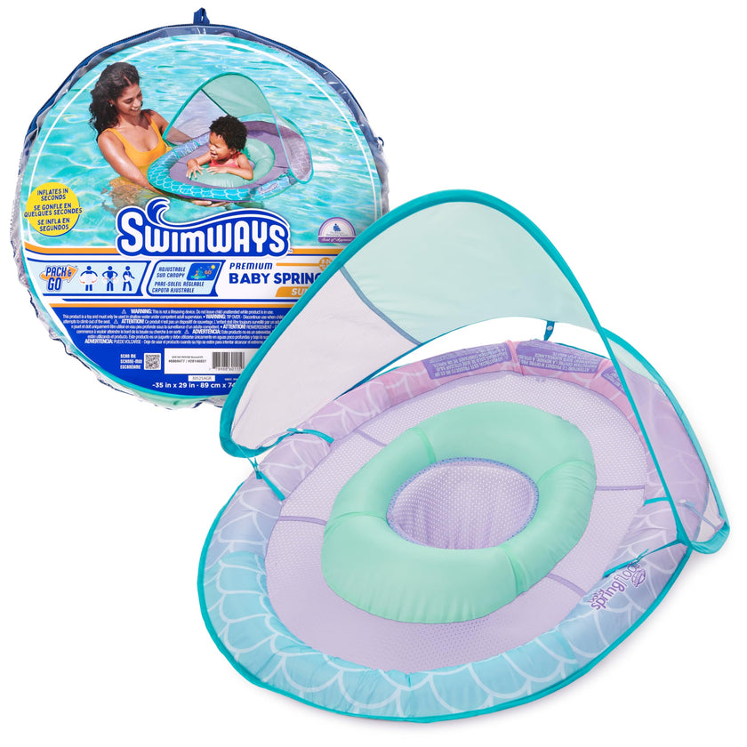SwimWays Baby Spring Float, Baby Pool Float with Canopy, Swim Training PFD, Swimming Pool Accessories for Babies and Toddlers 9-24 Months, Mermaid 🍁 All In One Marketplace Canada