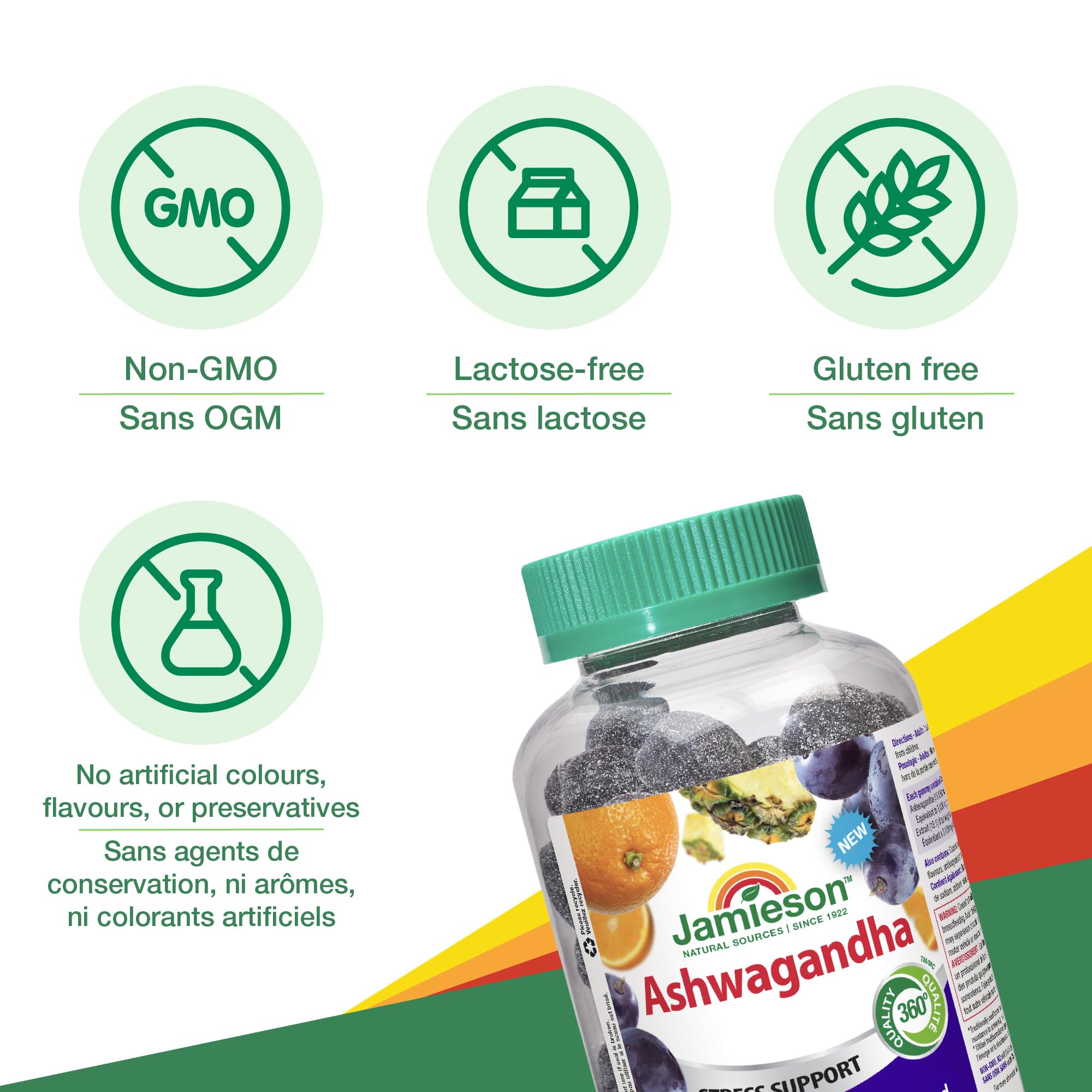 Jamieson Ashwagandha Gummy, 3000 mg, 90 Citrus Grape Gummies, Helps Increase Resistance to Stress and Improve Memory. Non-GMO, No Artificial Colours, Flavours, or Preservatives, 60 Gummies 🍁 All In One Marketplace Canada