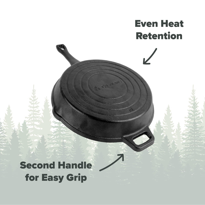 Coghlan's Cast Iron Skillet – 10.1-Inch Pre-Seasoned Frying Pan with Dual Pour Spouts & Helper Handle for Campfire Cooking, Stove, Grill, or Oven – Durable Outdoor Cookware 🍁 All In One Marketplace Canada