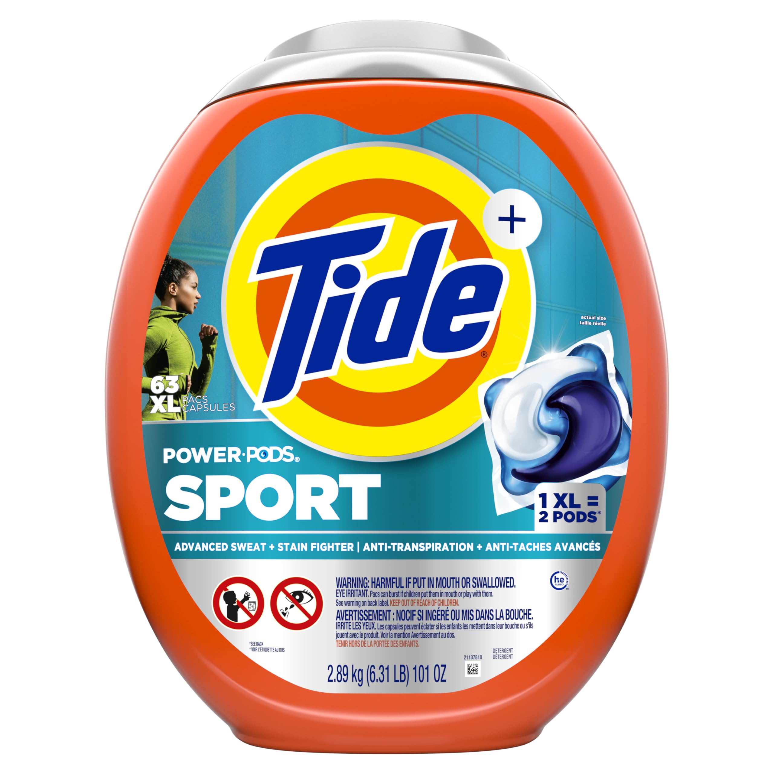 Tide Power Pods Sport Laundry Detergent Pacs, Advanced Sweat + Stain Fighter, 63 Count 🍁 All In One Marketplace Canada