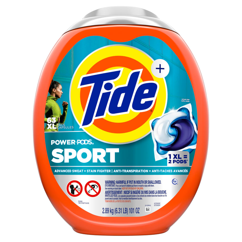 Tide Power Pods Sport Laundry Detergent Pacs, Advanced Sweat + Stain Fighter, 63 Count 🍁 All In One Marketplace Canada