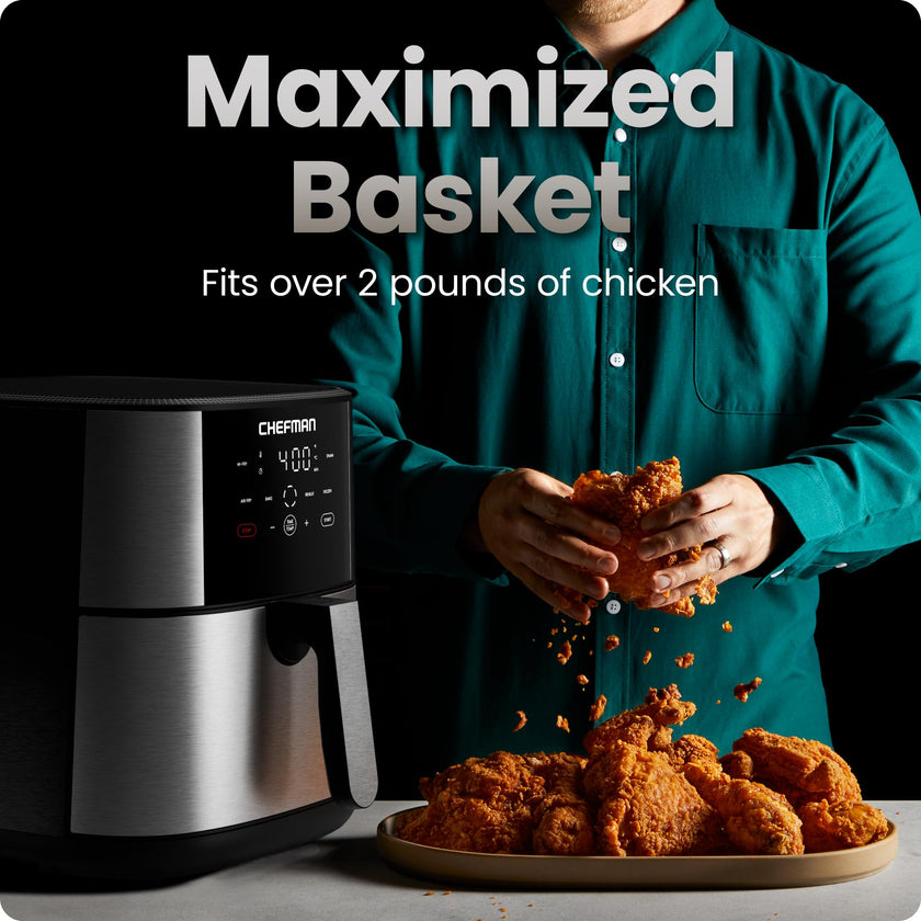 Chefman TurboFry® Touch Air Fryer, XL 8-Qt (7.5L) Family Size, One-Touch Digital Control Presets, French Fries, Chicken, Meat, Fish, Nonstick Dishwasher-Safe Parts, Automatic Shutoff, Stainless Steel 🍁 All In One Marketplace Canada