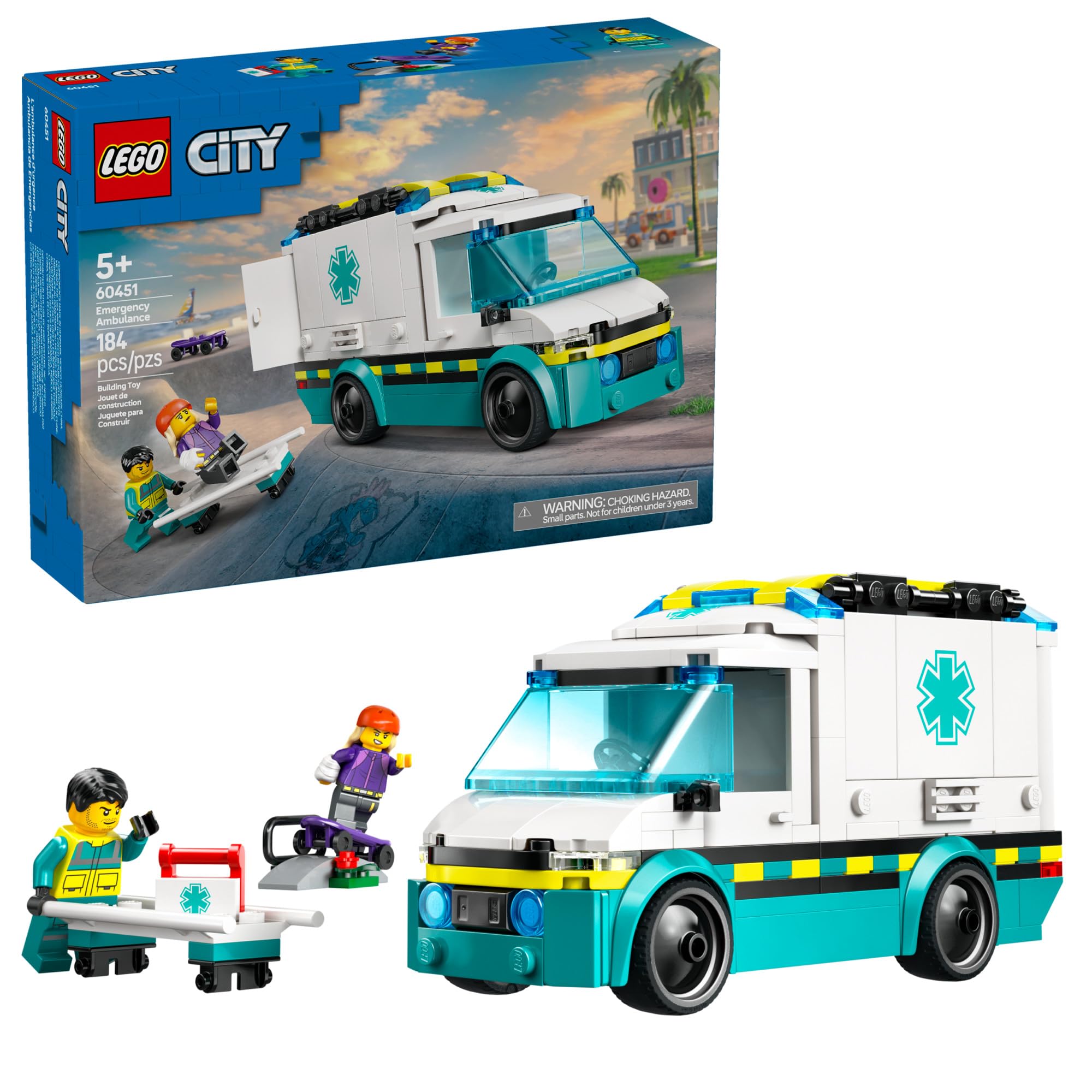 LEGO City Emergency Ambulance Toy - Building Sensory Toy for Kids, Boys and Girls, Ages 5+ - Educational, Learning Gift Idea for Birthdays and Holidays - Skateboarder and Driver Minifigures - 60451 🍁 All In One Marketplace Canada