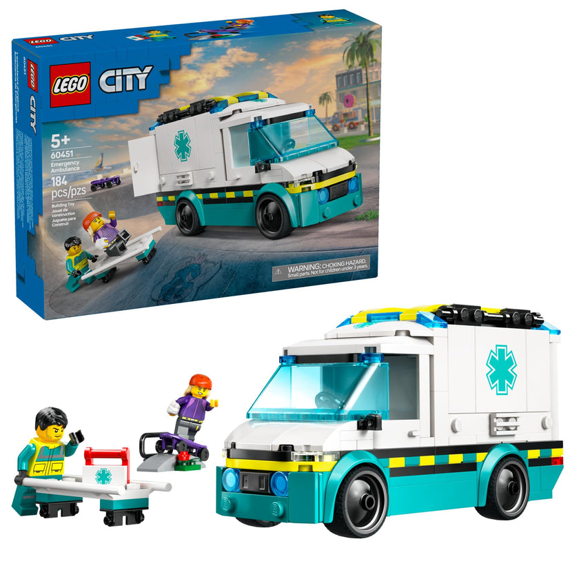 LEGO City Emergency Ambulance Toy - Building Sensory Toy for Kids, Boys and Girls, Ages 5+ - Educational, Learning Gift Idea for Birthdays and Holidays - Skateboarder and Driver Minifigures - 60451 🍁 All In One Marketplace Canada