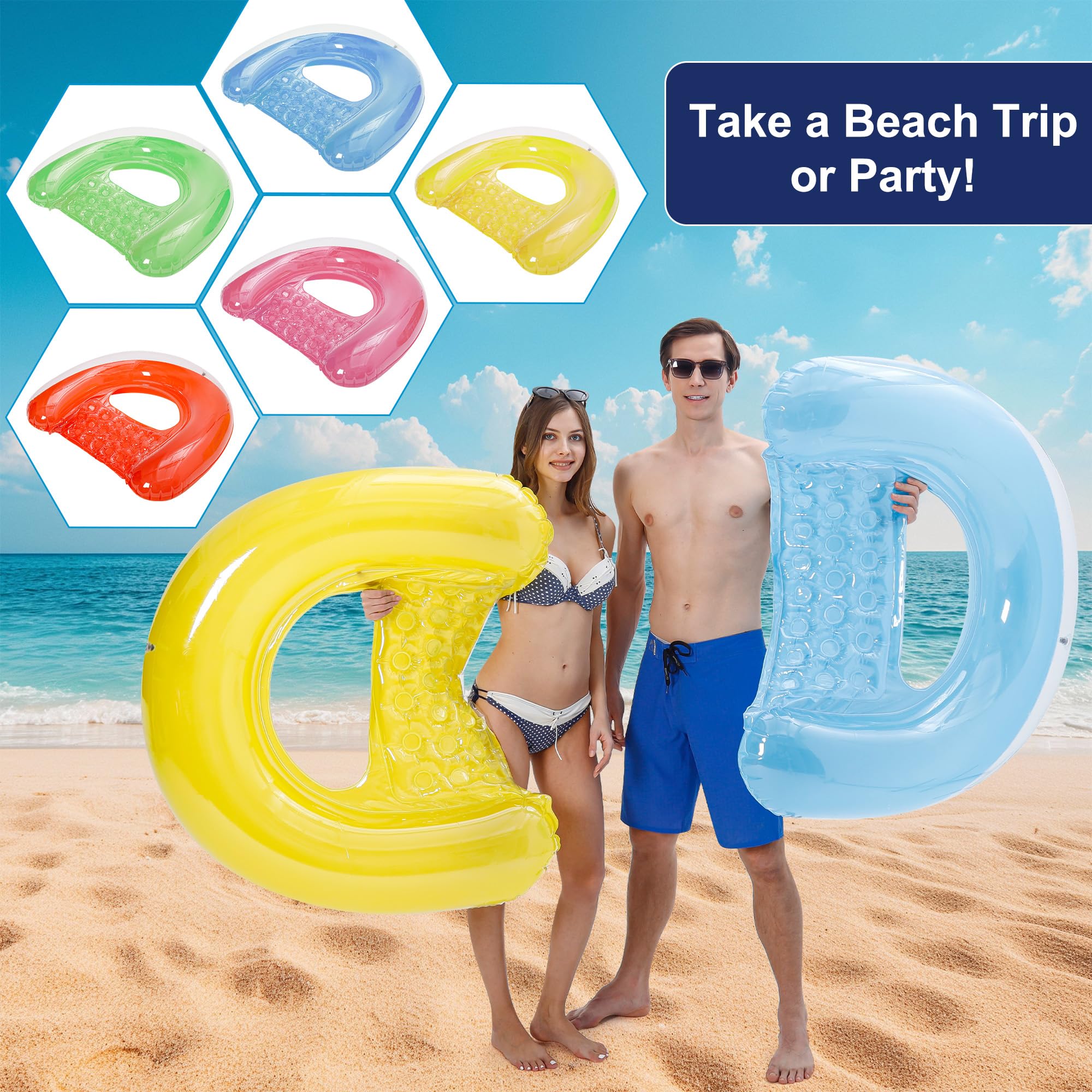 4 Pack Pool Floaties for Adults, Upgraded 52“X38 Adult Size Inflatable Pool Float Chair Floating Pool Chair Floaties for Adults Beaches, Lakes, Rivers, Parties 🍁 All In One Marketplace Canada