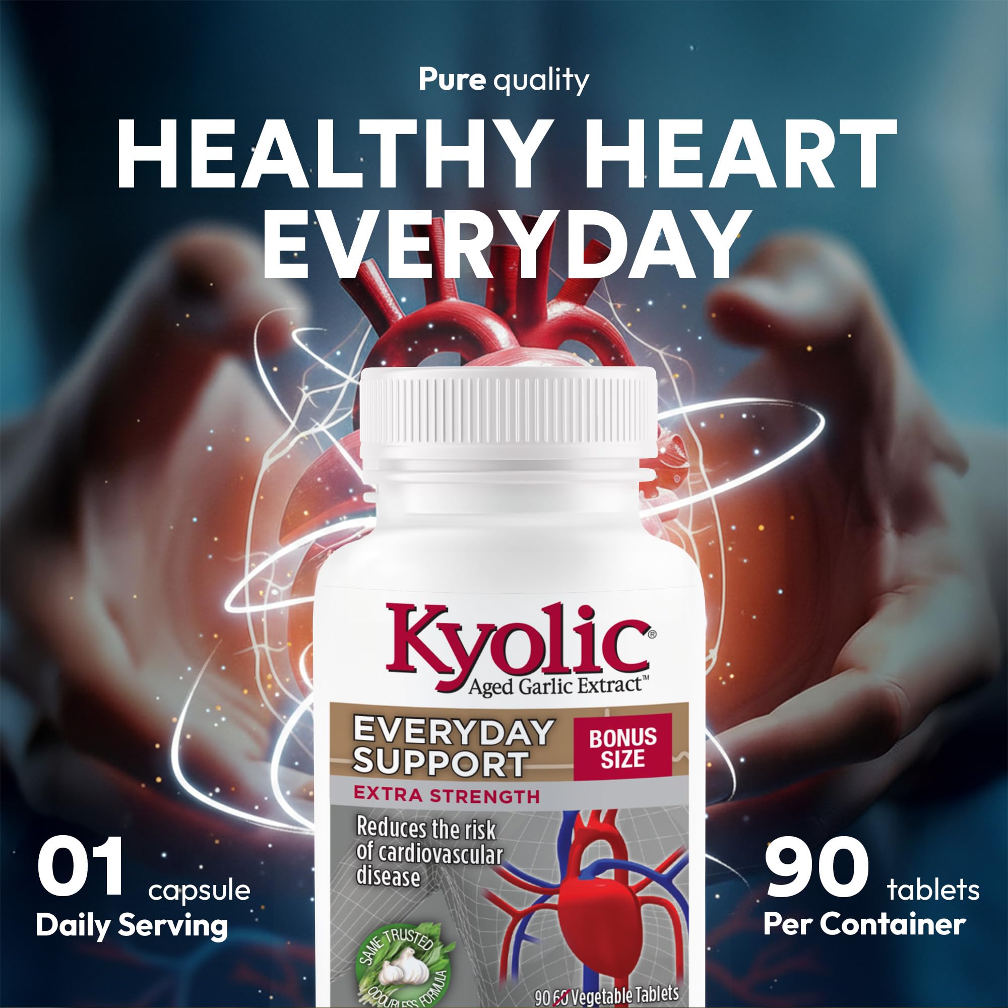 Kyolic Odourless Aged Garlic Extract - 90 Tablets Extra Strength 1000mg - Cardiovascular Supplement - Kyolic Cardiovascular Health -Garlic Extract Supplement - 90 Day-Supply 🍁 All In One Marketplace Canada