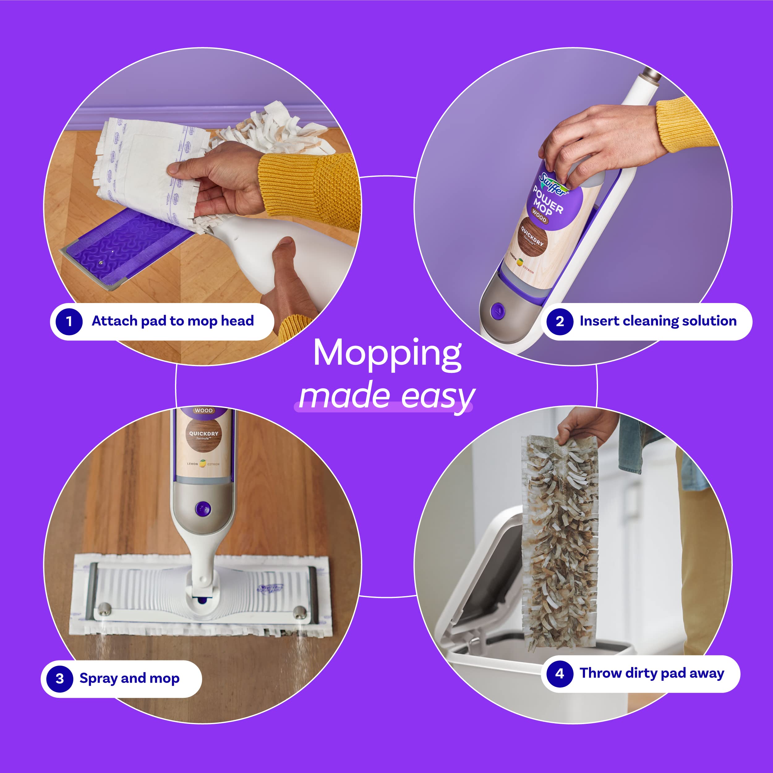 Swiffer Power Mop Wood, Hardwood Floor Cleaner for Mopping Home, All Purpose Multi-Surface Cleaning Set Includes PowerMop Wood, 2 Pads, 1 Quickdry Lemon Solution, & 2 Batteries, 5 Count 🍁 All In One Marketplace Canada