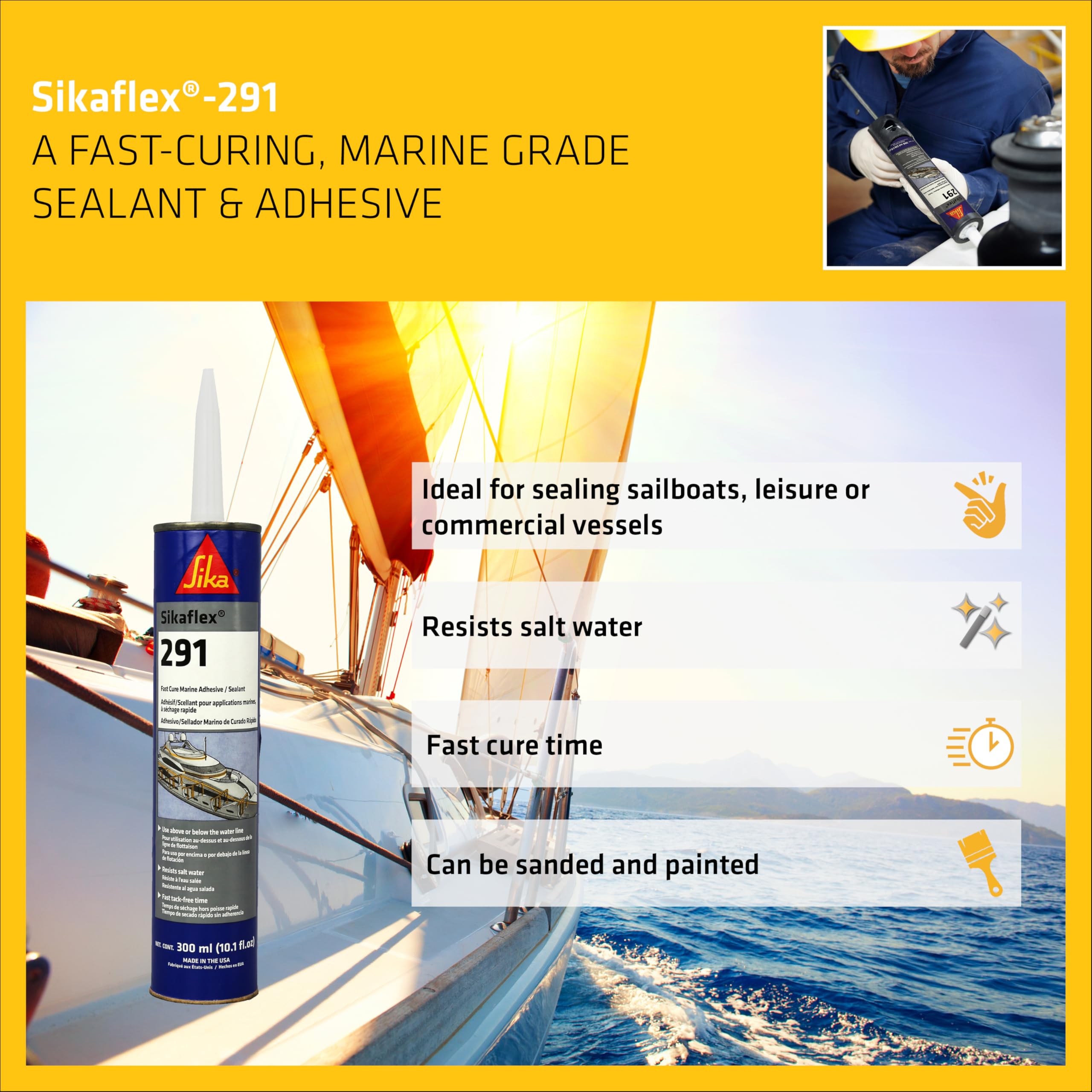 SIKA - Multi-Purpose Adhesive and sealant for Boats - Sikaflex-291 - Black - Marine use - Makes Elastic and Vibration-Resistant Seals - Low Odour - 300 mL 🍁 All In One Marketplace Canada