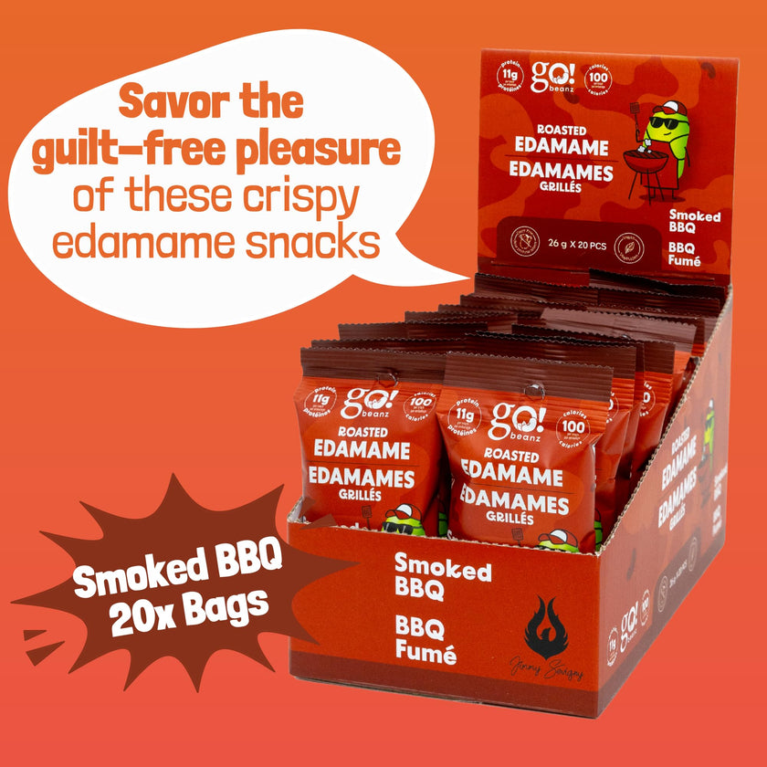 GoBeanz Crunchy Roasted Edamame, Tasty Smoked BBQ, High Protein Healthy Snack, For Adults & Kids, 20 Single Serve Packs, Low calorie, Low Sugar Plant Based, Salty Snacks 🍁 All In One Marketplace Canada