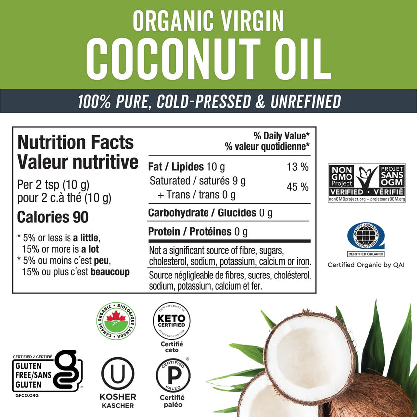 Viva Naturals Organic Virgin Coconut Oil, 32 fl oz (946 mL) – Coconut Oil for Hair, Skin, Cooking & Baking – Cold-Pressed, Unrefined & Non-GMO – Keto & Paleo Certified – BPA-Free Jar 🍁 All In One Marketplace Canada