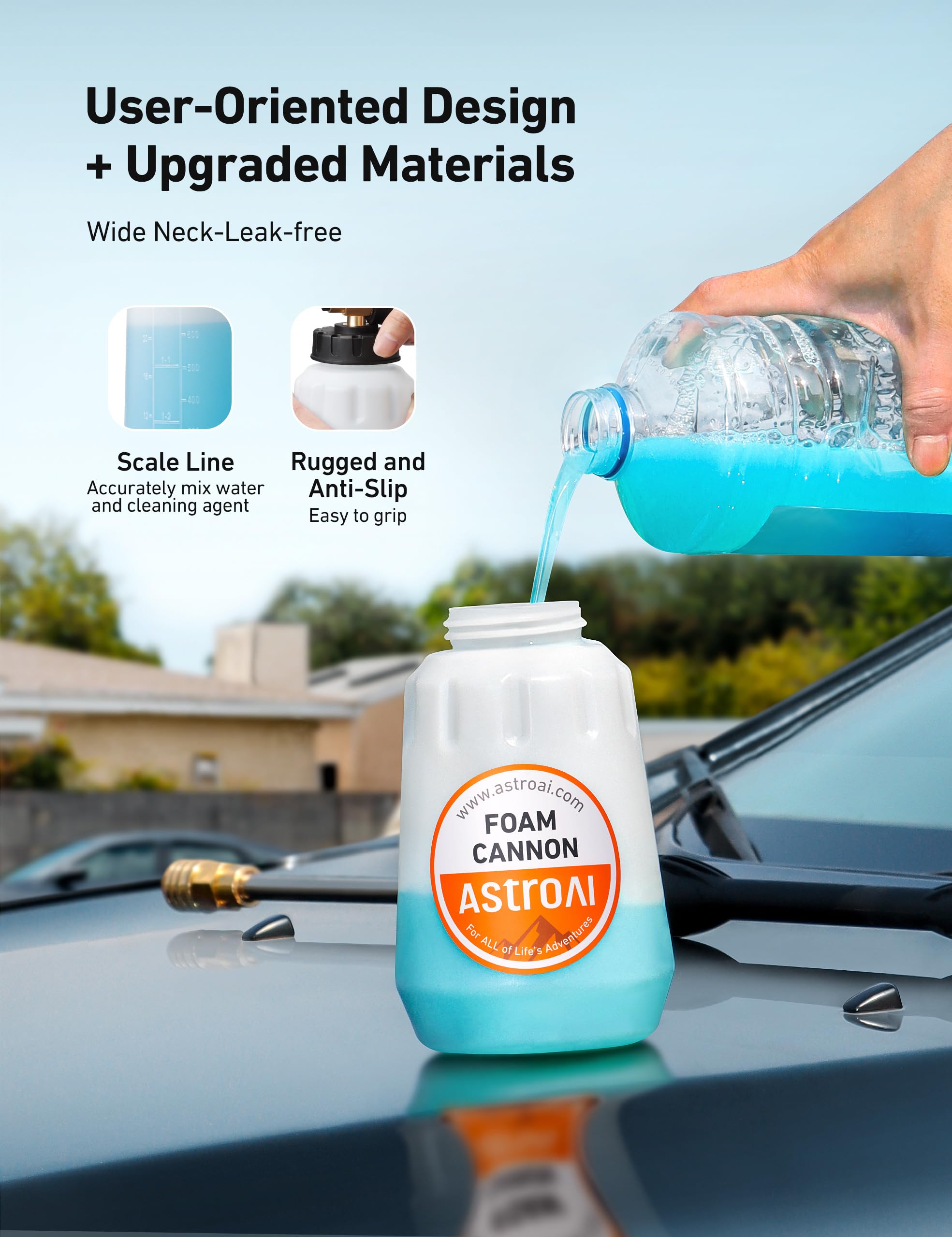 AstroAI Foam Cannon, Heavy Duty Car Foam Blaster Wide Neck Adjustable Snow Foam Lance and Thick Foam for Pressure Washer 1/4