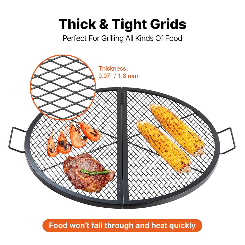VEVOR X-Marks Fire Pit Grill Grate, Foldable Round Cooking Grate, Heavy Duty Steel Campfire BBQ Grill Grid with Handle and Support X Wire, Portable Camping Cookware for Outside Party, 36 Inch Black 🍁 All In One Marketplace Canada