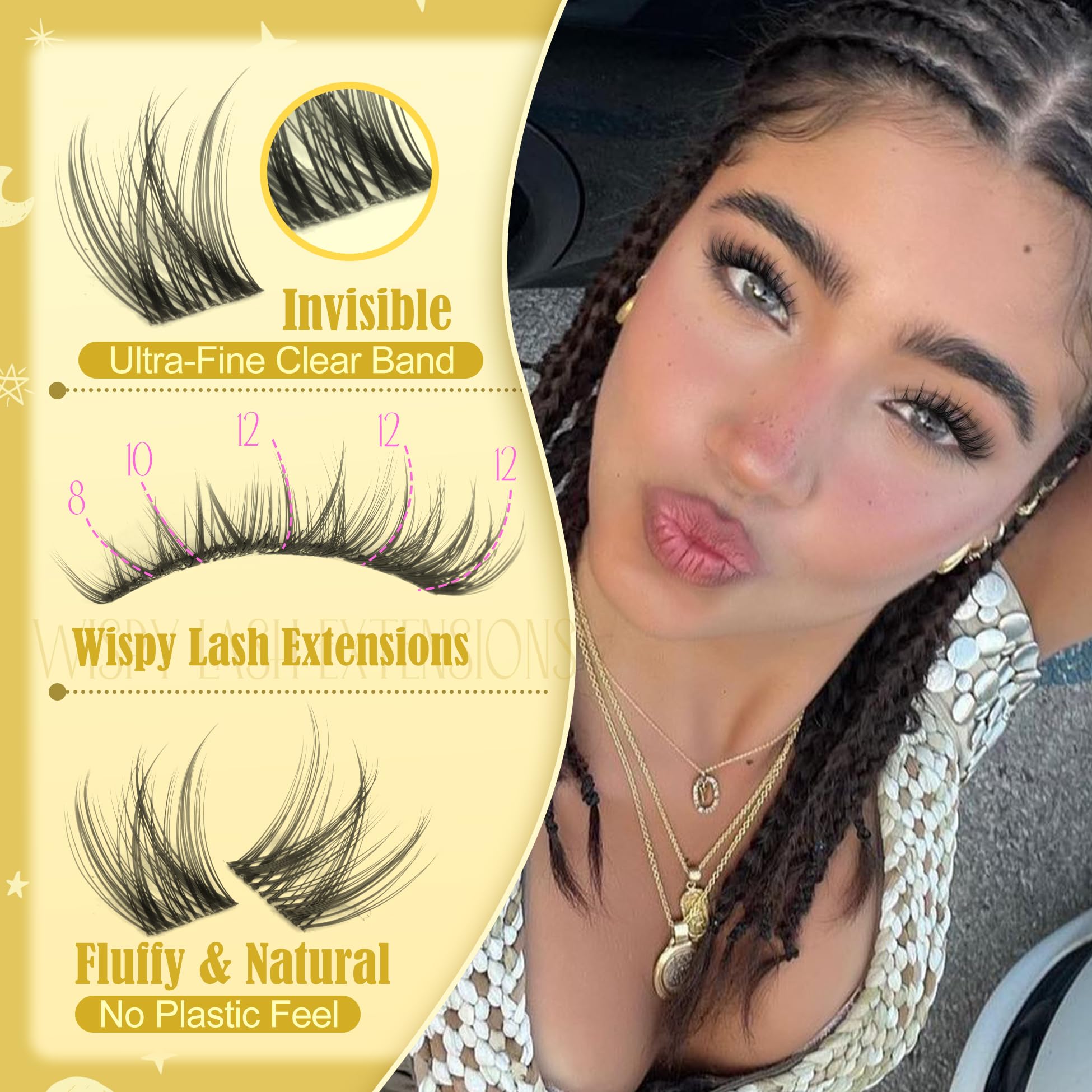 Lash Clusters Natural Eyelash Clusters 8-12MM Wispy Lash Extensions C Curve Individual Lashes Clear Band Cluster Lashes Clean Makeup DIY Lash Pack (Short Ver.) 🍁 All In One Marketplace Canada