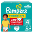 Pampers Diapers - Swaddlers 360 degrees - Size 4, 100 Count, up to 100% Leakproof Comfy Dry Fit, EZ Off Tabs Designed for Easy Changes, Pull On Diaper 🍁 All In One Marketplace Canada