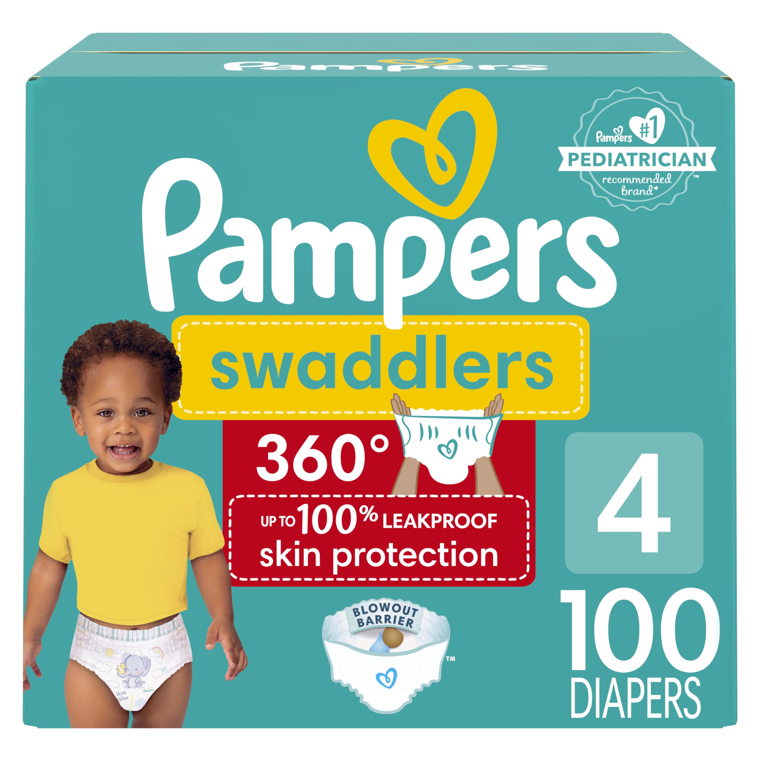 Pampers Diapers - Swaddlers 360 degrees - Size 4, 100 Count, up to 100% Leakproof Comfy Dry Fit, EZ Off Tabs Designed for Easy Changes, Pull On Diaper 🍁 All In One Marketplace Canada