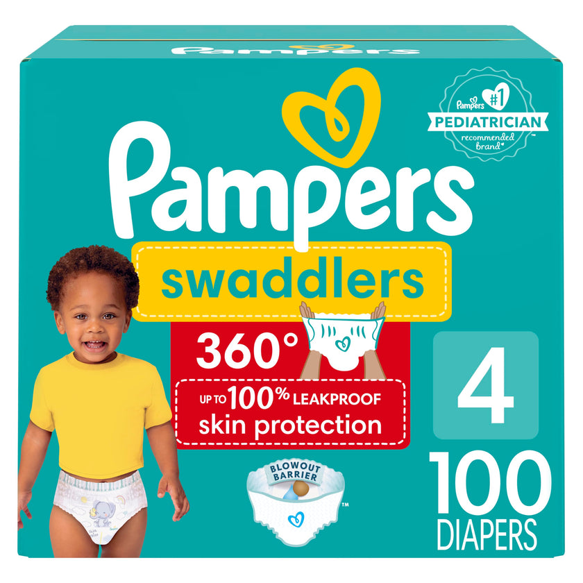 Pampers Diapers - Swaddlers 360 degrees - Size 4, 100 Count, up to 100% Leakproof Comfy Dry Fit, EZ Off Tabs Designed for Easy Changes, Pull On Diaper 🍁 All In One Marketplace Canada