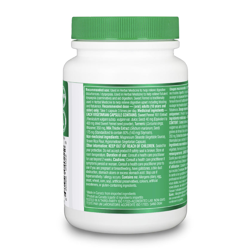 Organika Canadian-Made Bloat Relief- Helps Relieve Bloating and Flatulence- Herbal Blend of Sweet Fennel, Turmeric, and Milk Thistle- Digestive Support- 120vcaps 🍁 All In One Marketplace Canada