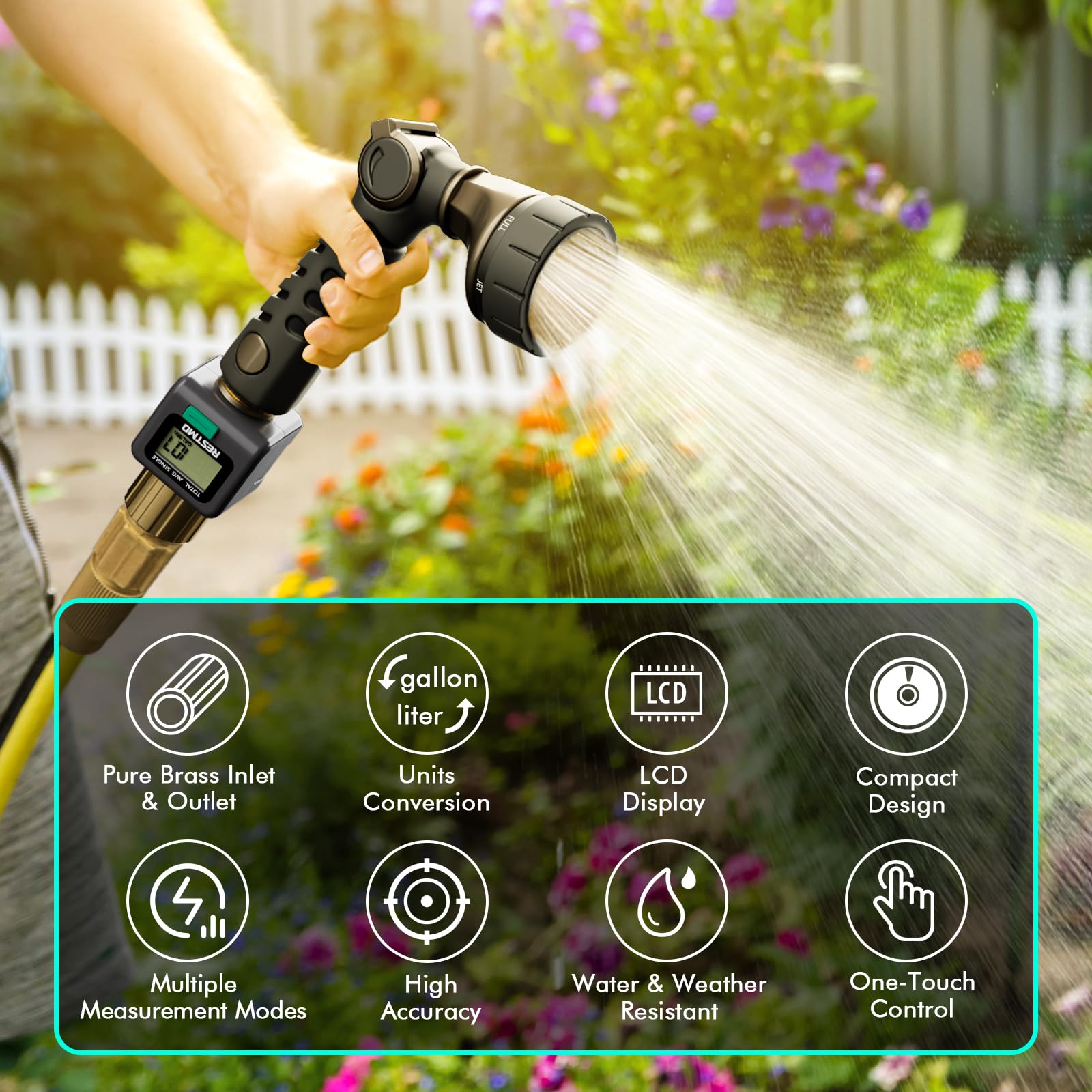 RESTMO Water Flow Meter, Pure Brass Inlet & Outlet | 4 Measure Modes | Display Gallon/Liter Usage and Flow Rate | Ideal to Outdoor Garden Hose, Lawn Sprinkler Watering, RV Water Tank Filling 🍁 All In One Marketplace Canada