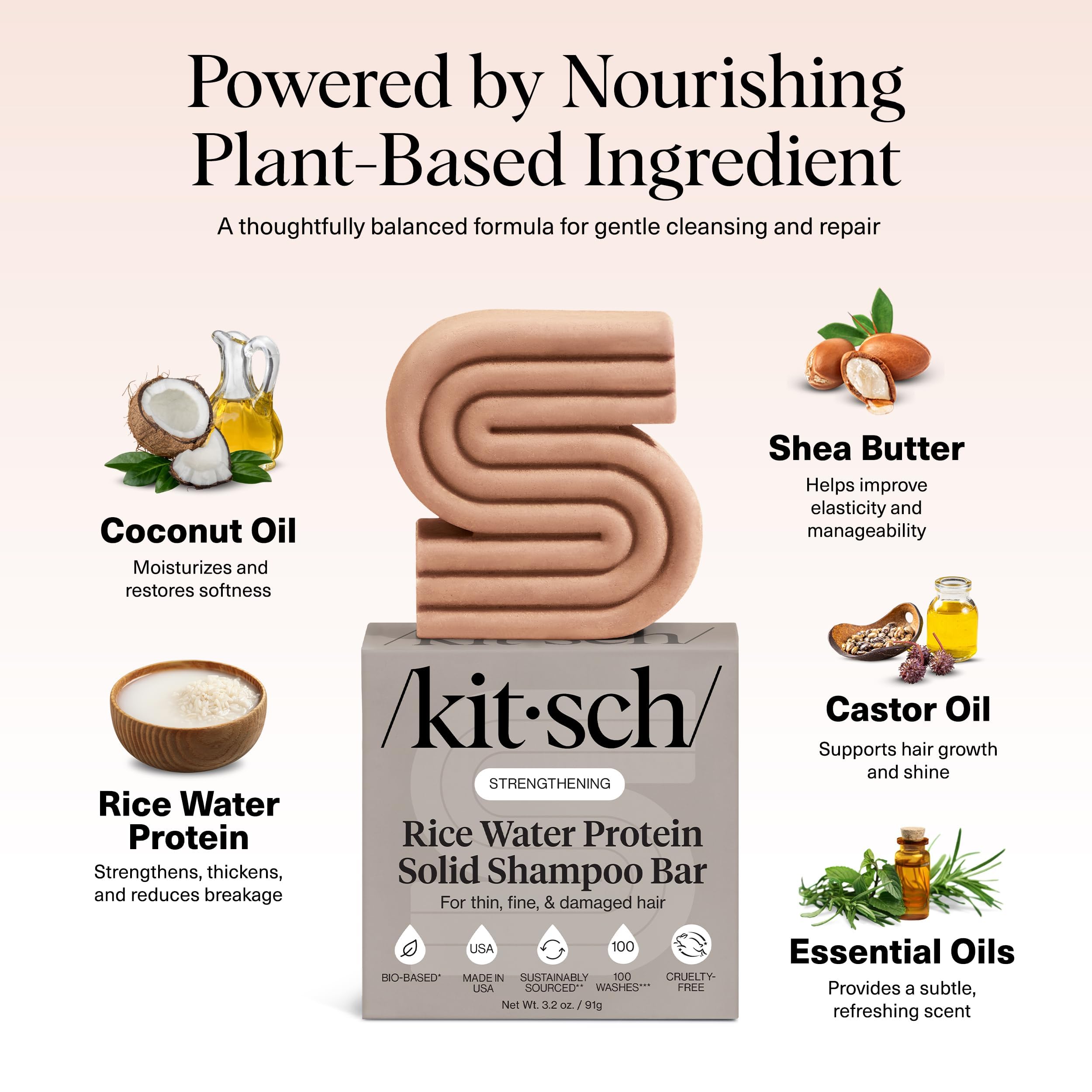Kitsch Rice Water Shampoo Bar for Hair Growth – Strengthening Hair Shampoo for Men and Women – Reduce Breakage, Boosts Shine – Paraben, Silicone & Sulfate-Free, Vegan Hair Care - 91g 🍁 All In One Marketplace Canada